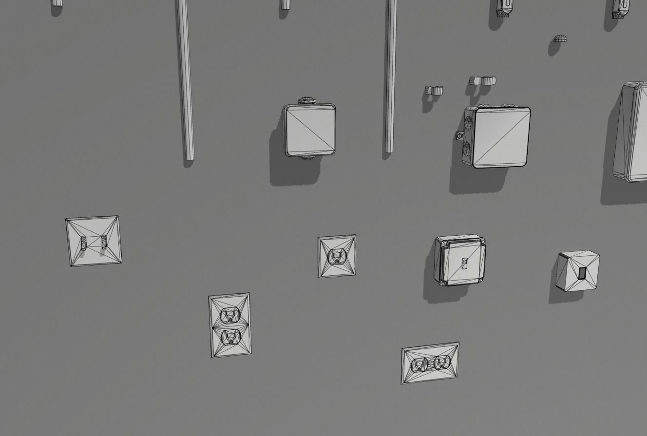 Metal Electric wall wires set Low-poly 3D model_11