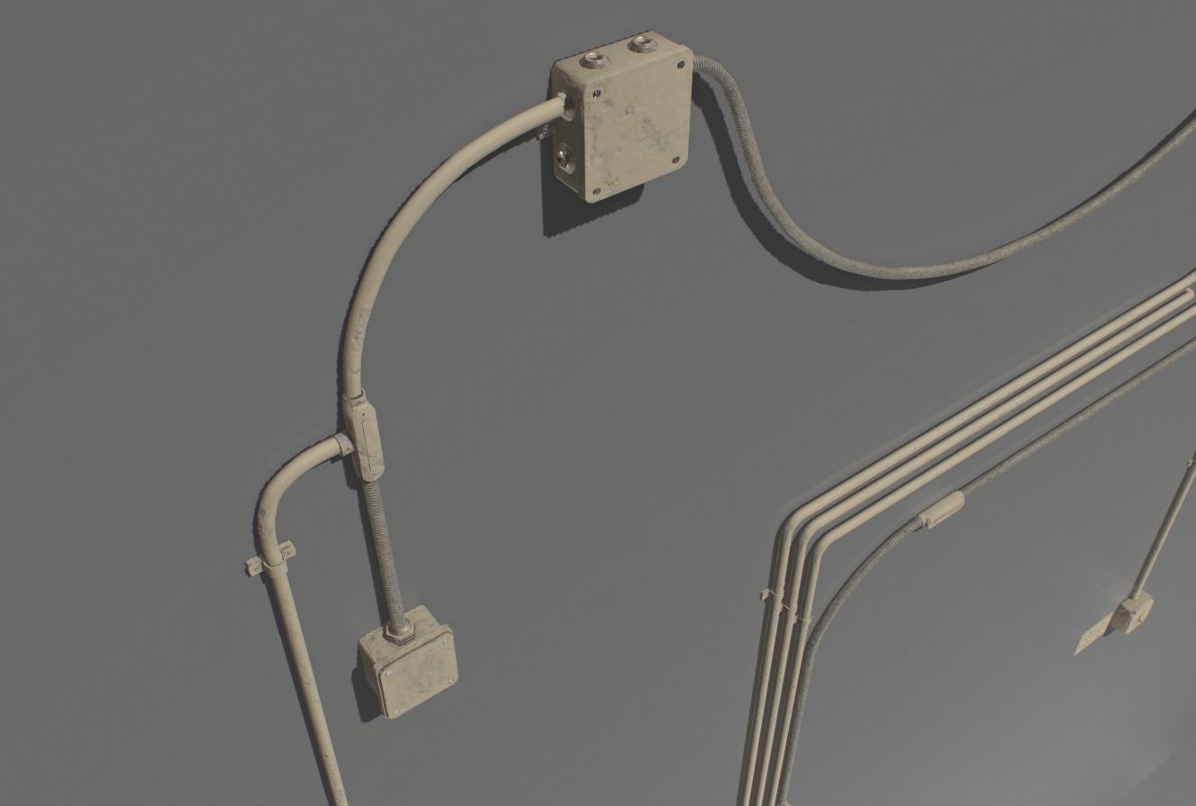 Yellow electric wall wires set Low-poly 3D model_13