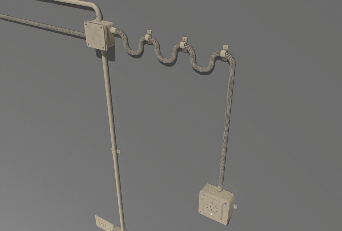 Yellow electric wall wires set Low-poly 3D model_11