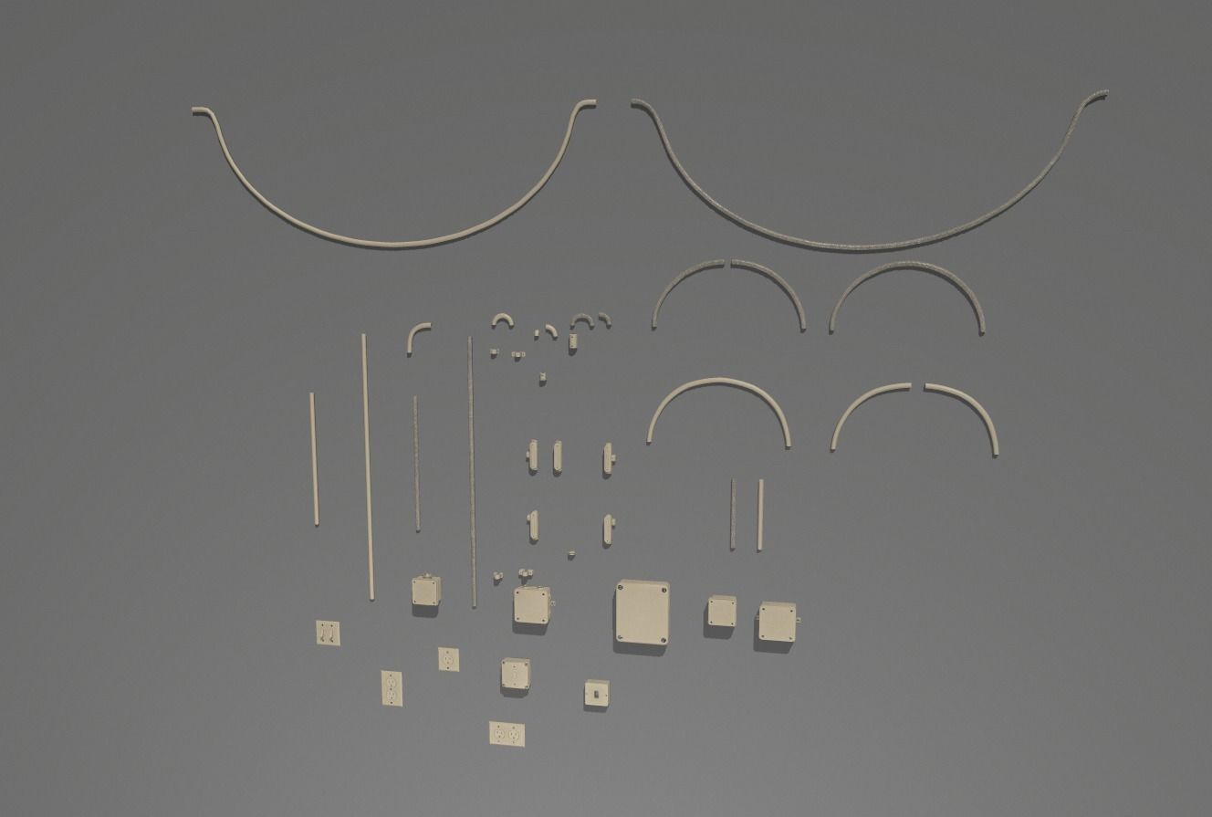 Yellow electric wall wires set Low-poly 3D model_14