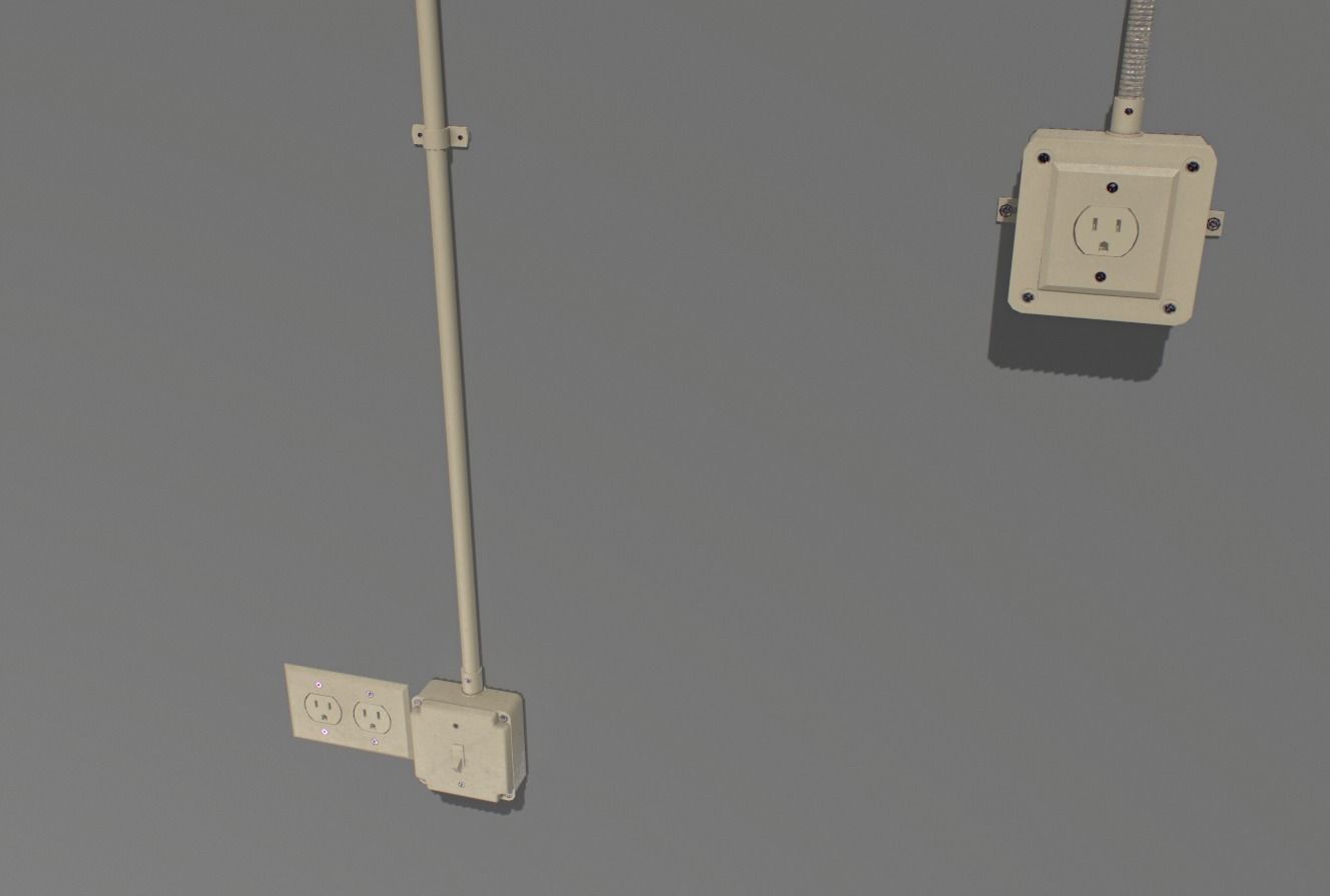 Yellow electric wall wires set Low-poly 3D model_4