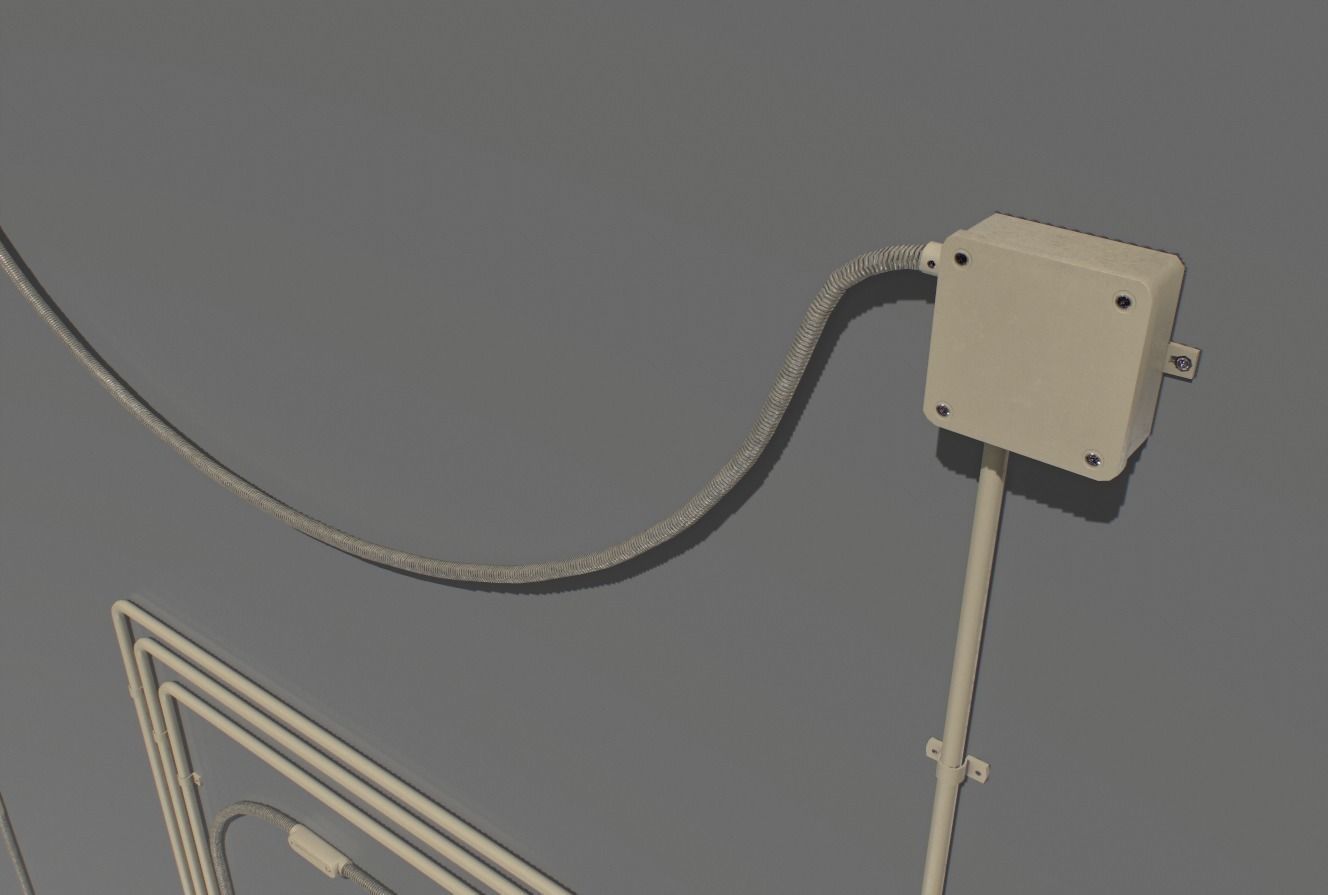 Yellow electric wall wires set Low-poly 3D model_9