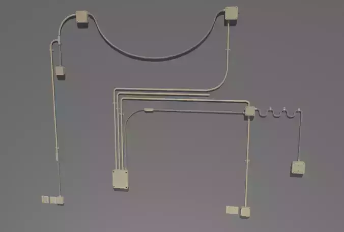 Yellow electric wall wires set Low-poly 3D model