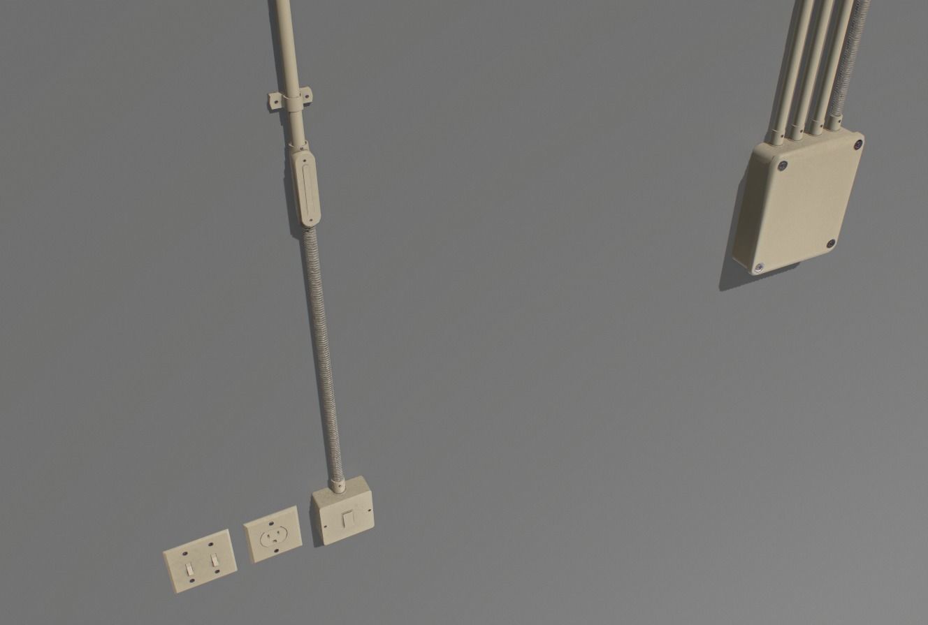 Yellow electric wall wires set Low-poly 3D model_5