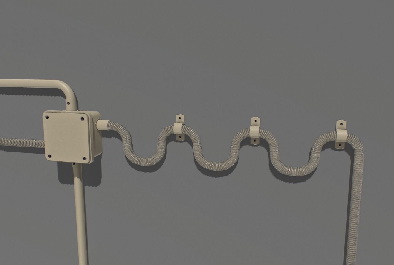 Yellow electric wall wires set Low-poly 3D model_3