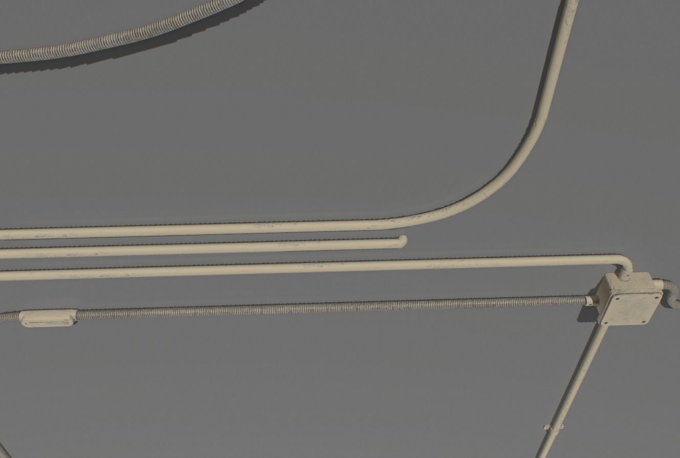 Yellow electric wall wires set Low-poly 3D model_12