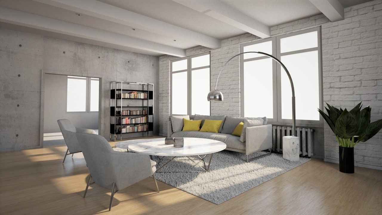 Living room Interior night scene 3D model_2