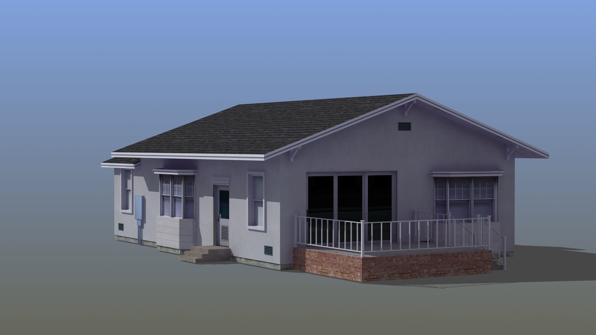 Bungalow house with porch 3D model_11