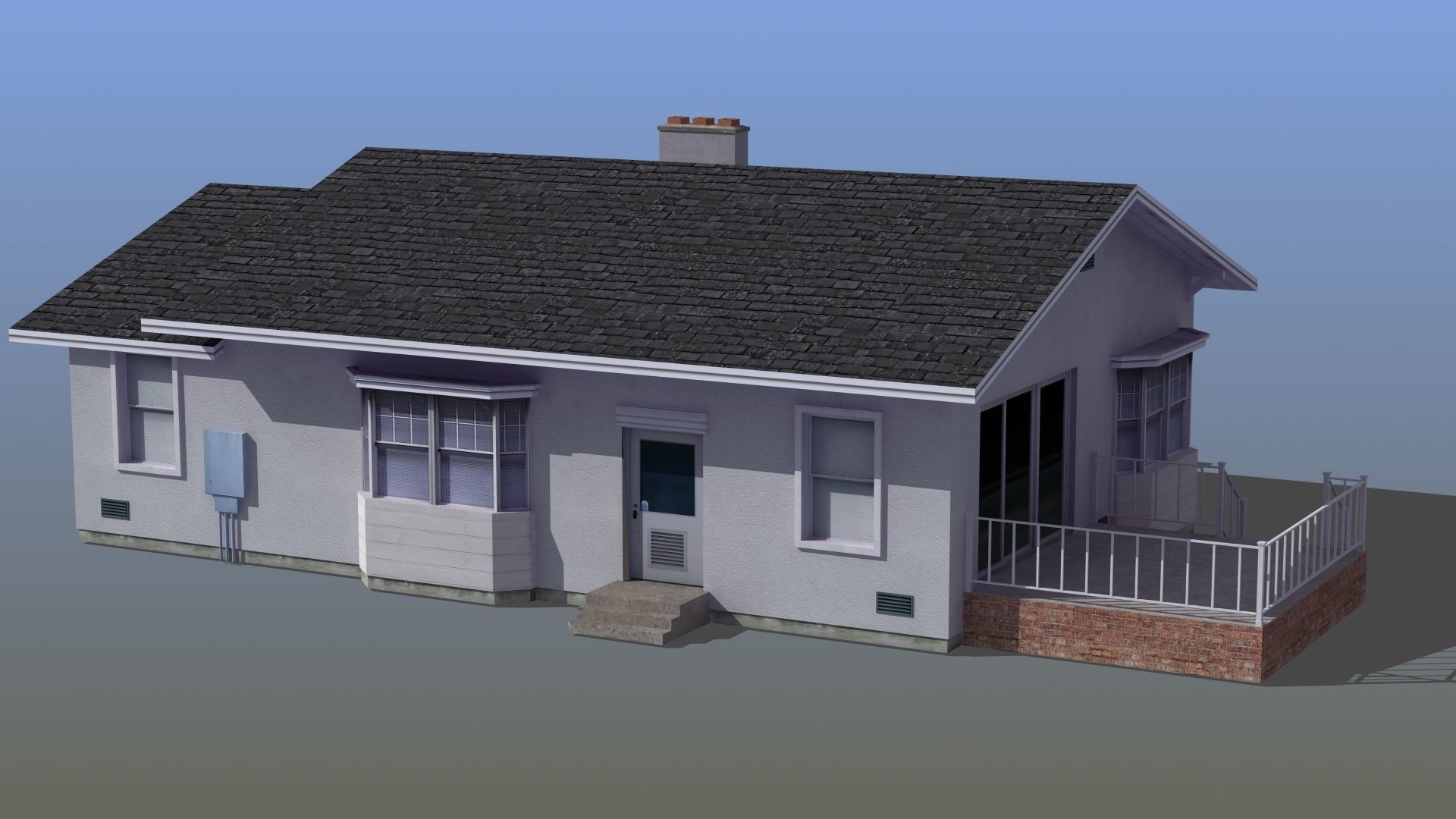 Bungalow house with porch 3D model_7