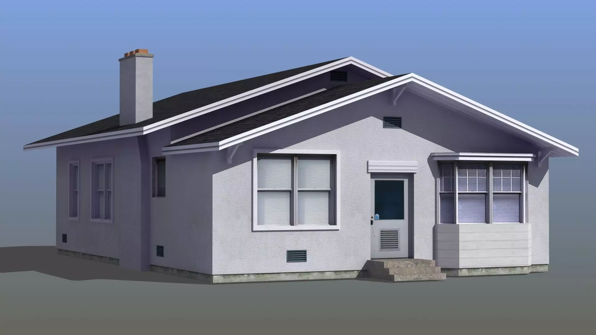 Bungalow house with porch 3D model_0