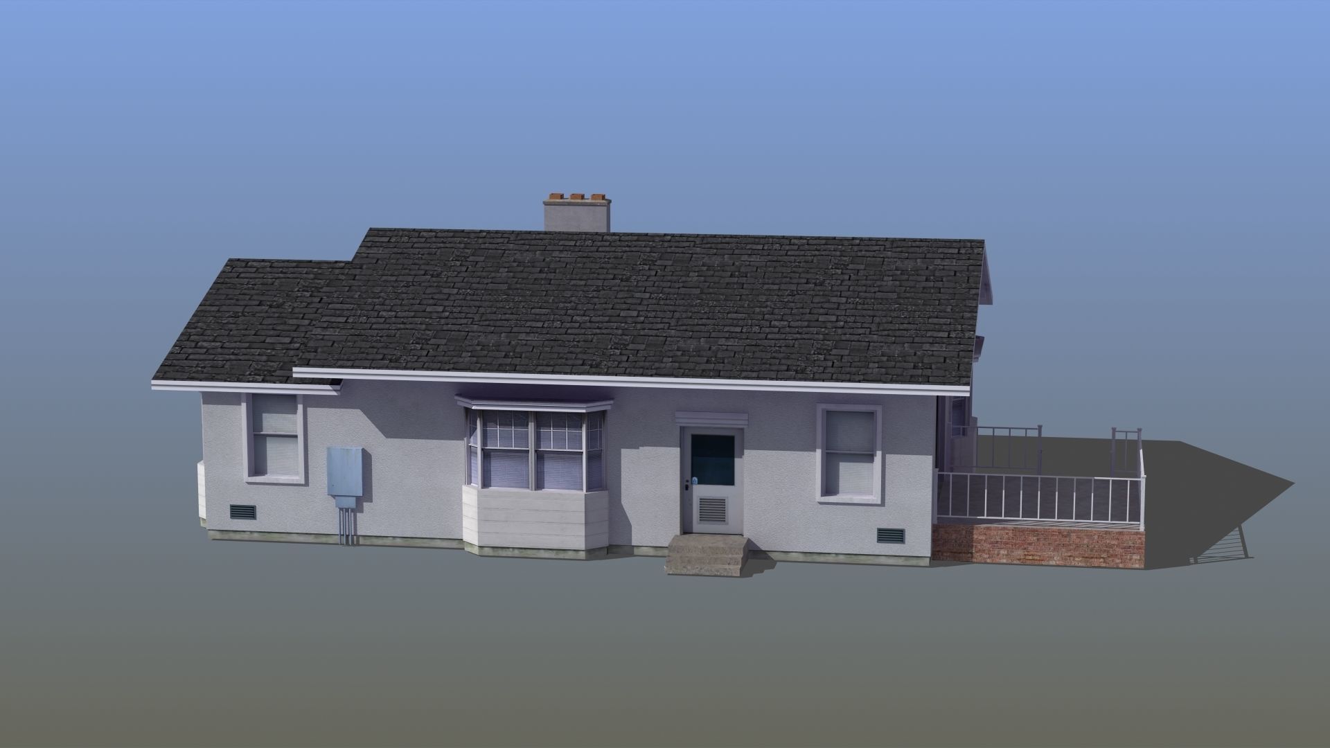 Bungalow house with porch 3D model_9