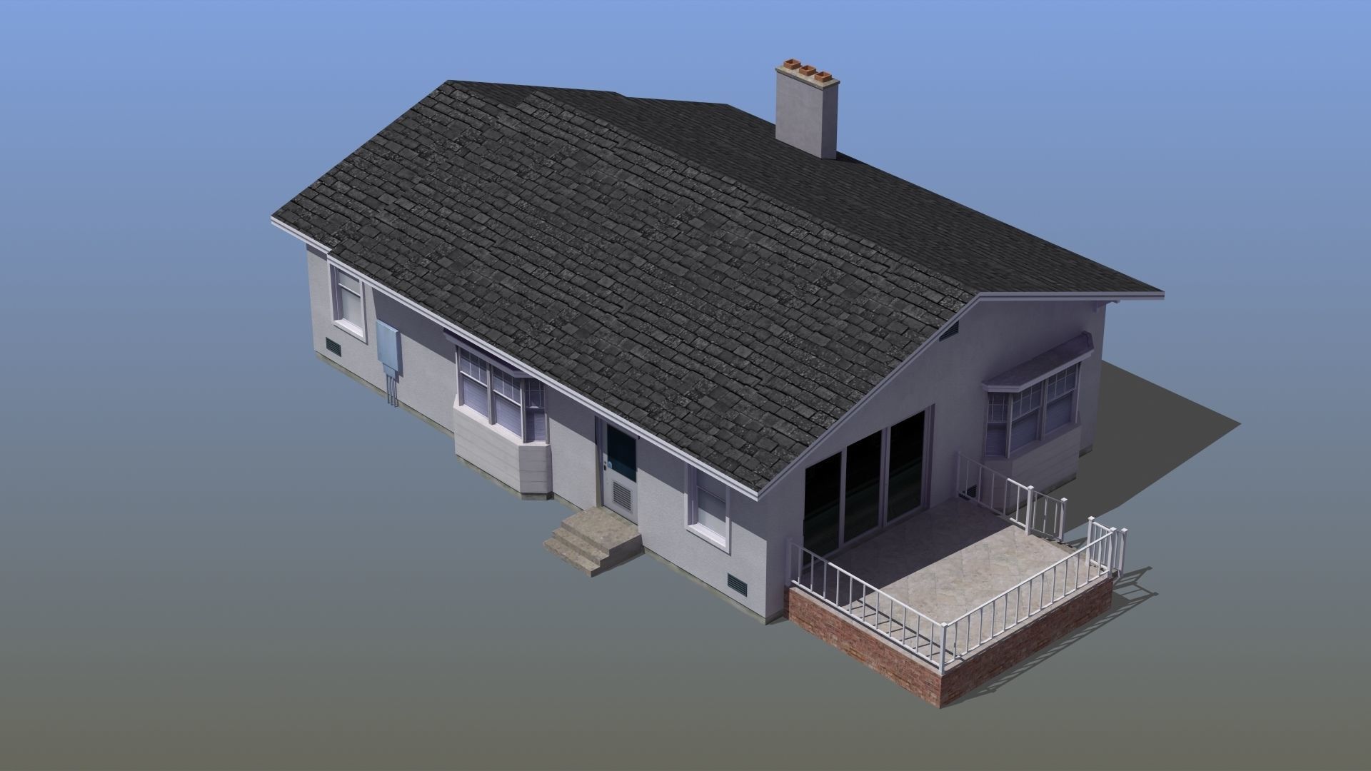Bungalow house with porch 3D model_16