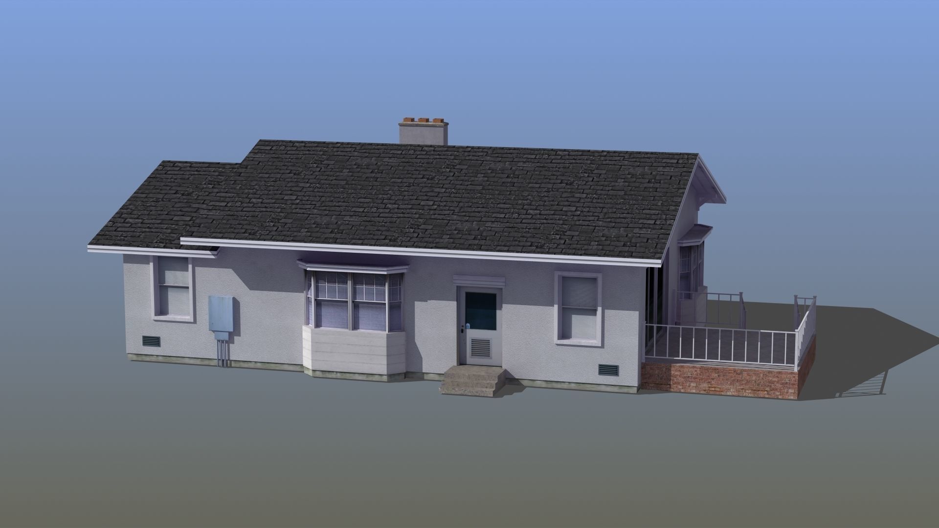 Bungalow house with porch 3D model_8