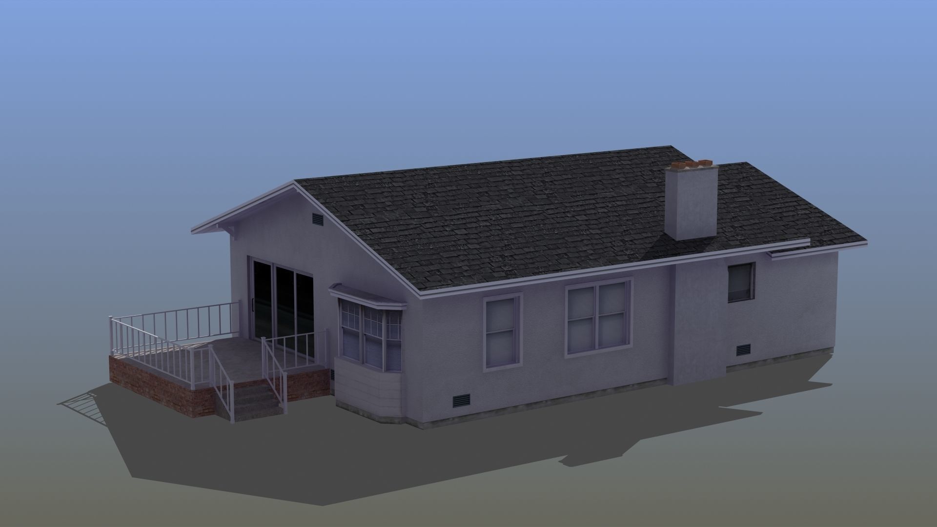 Bungalow house with porch 3D model_2