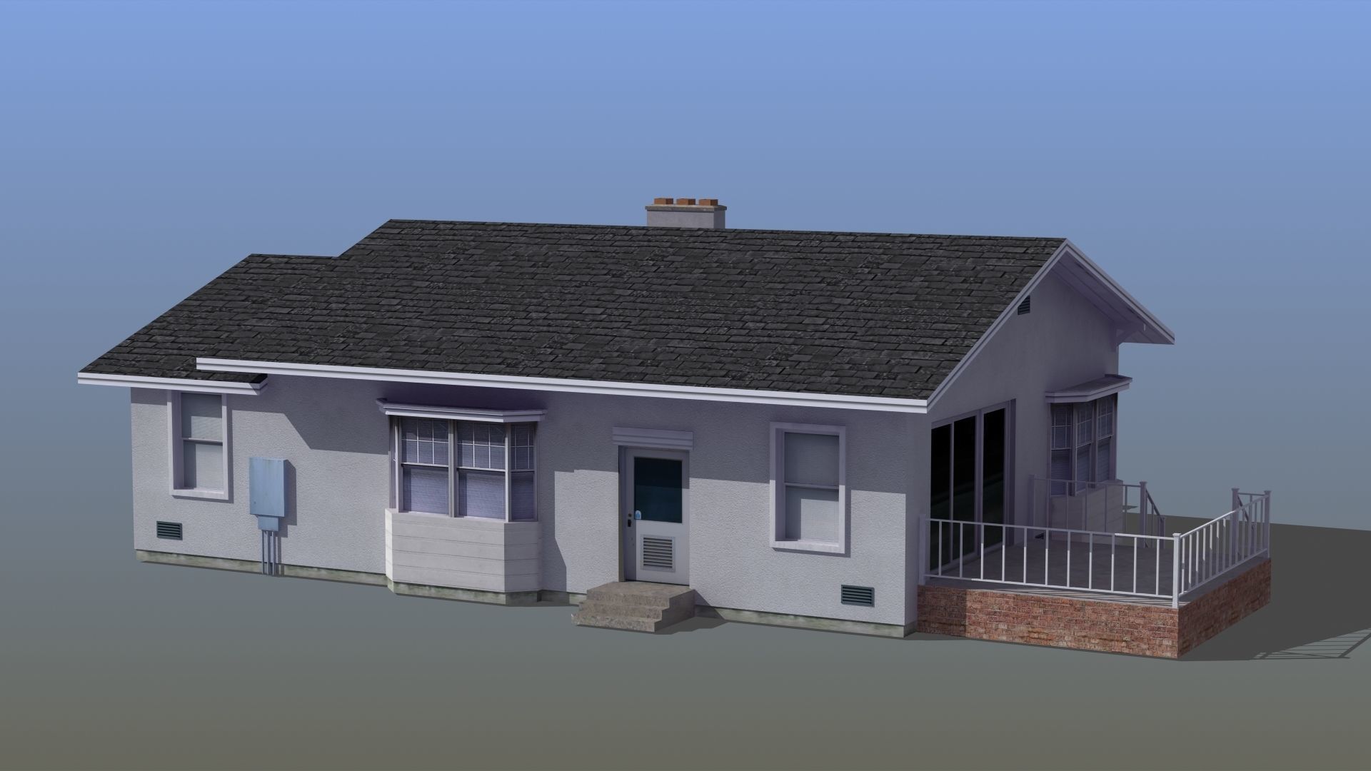 Bungalow house with porch 3D model_10