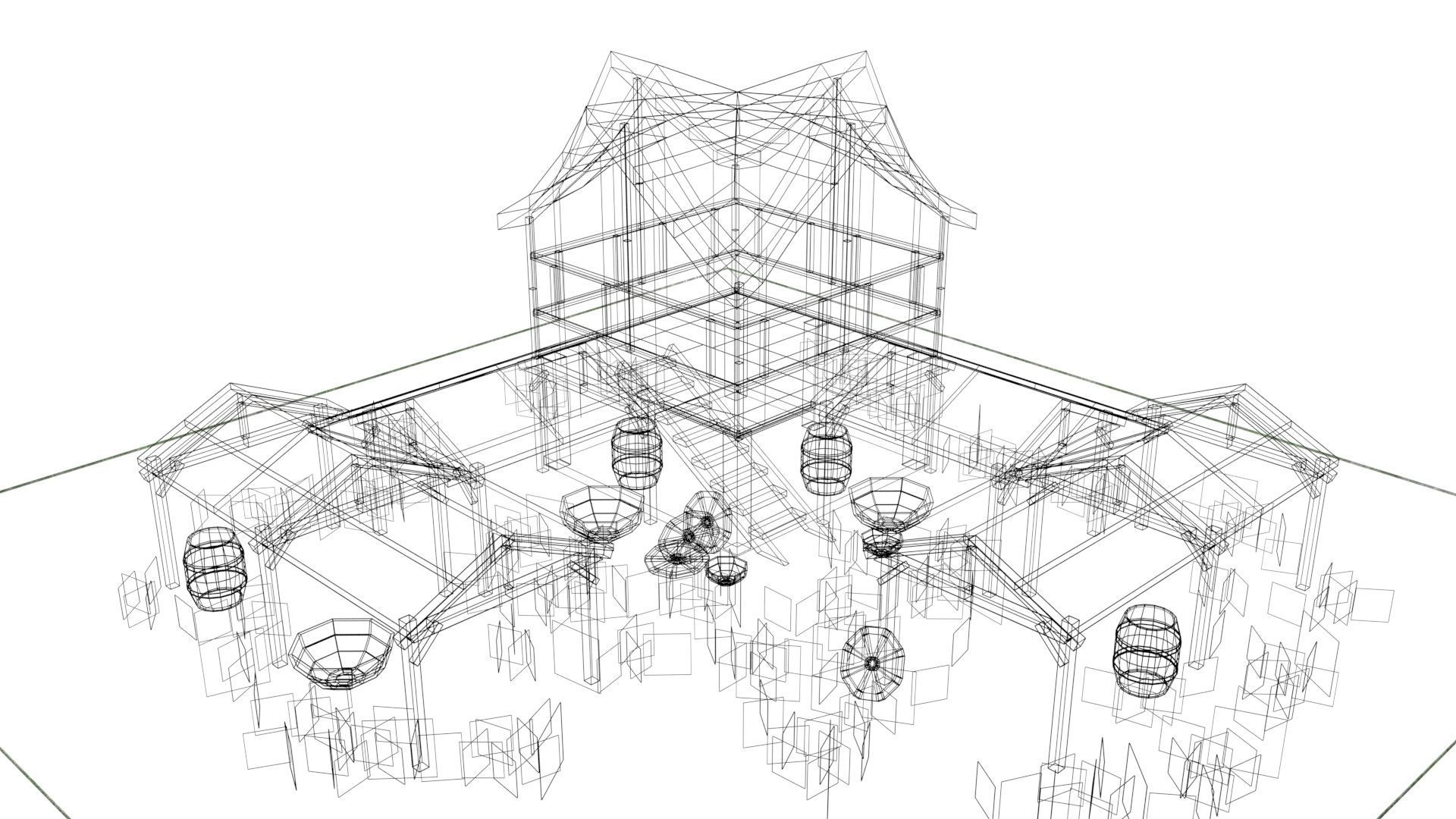 Town Center Low-poly 3D model_9