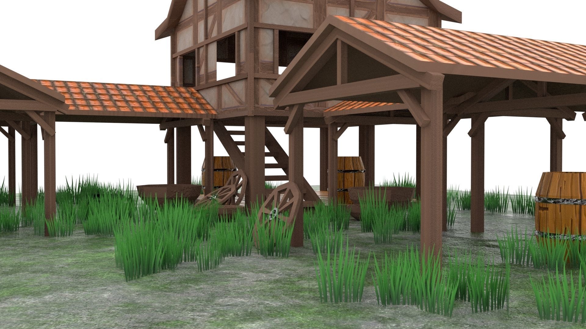 Town Center Low-poly 3D model_2