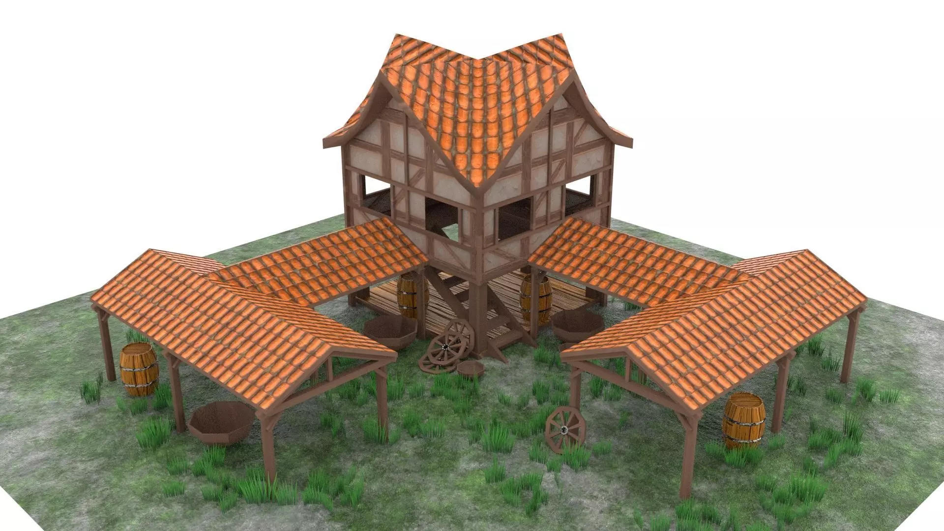 Town Center Low-poly 3D model_0