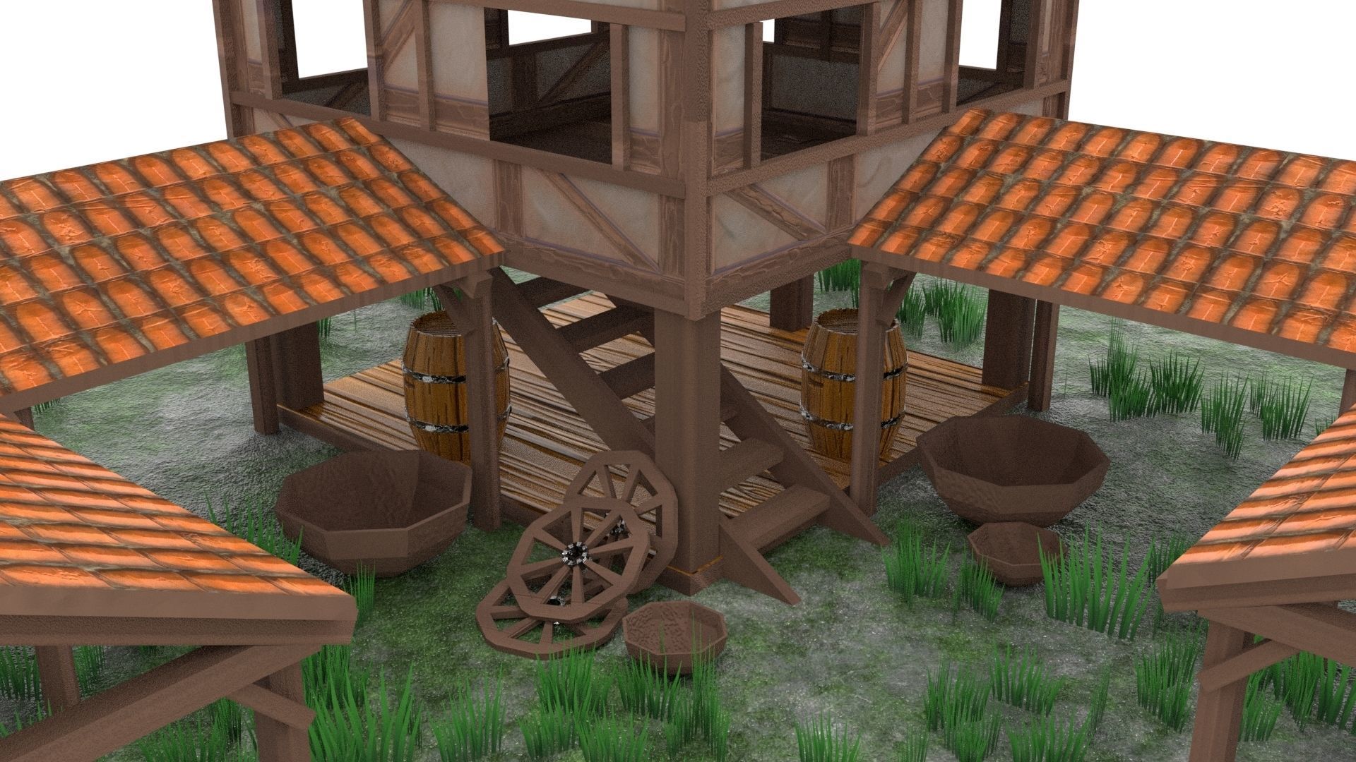 Town Center Low-poly 3D model_8