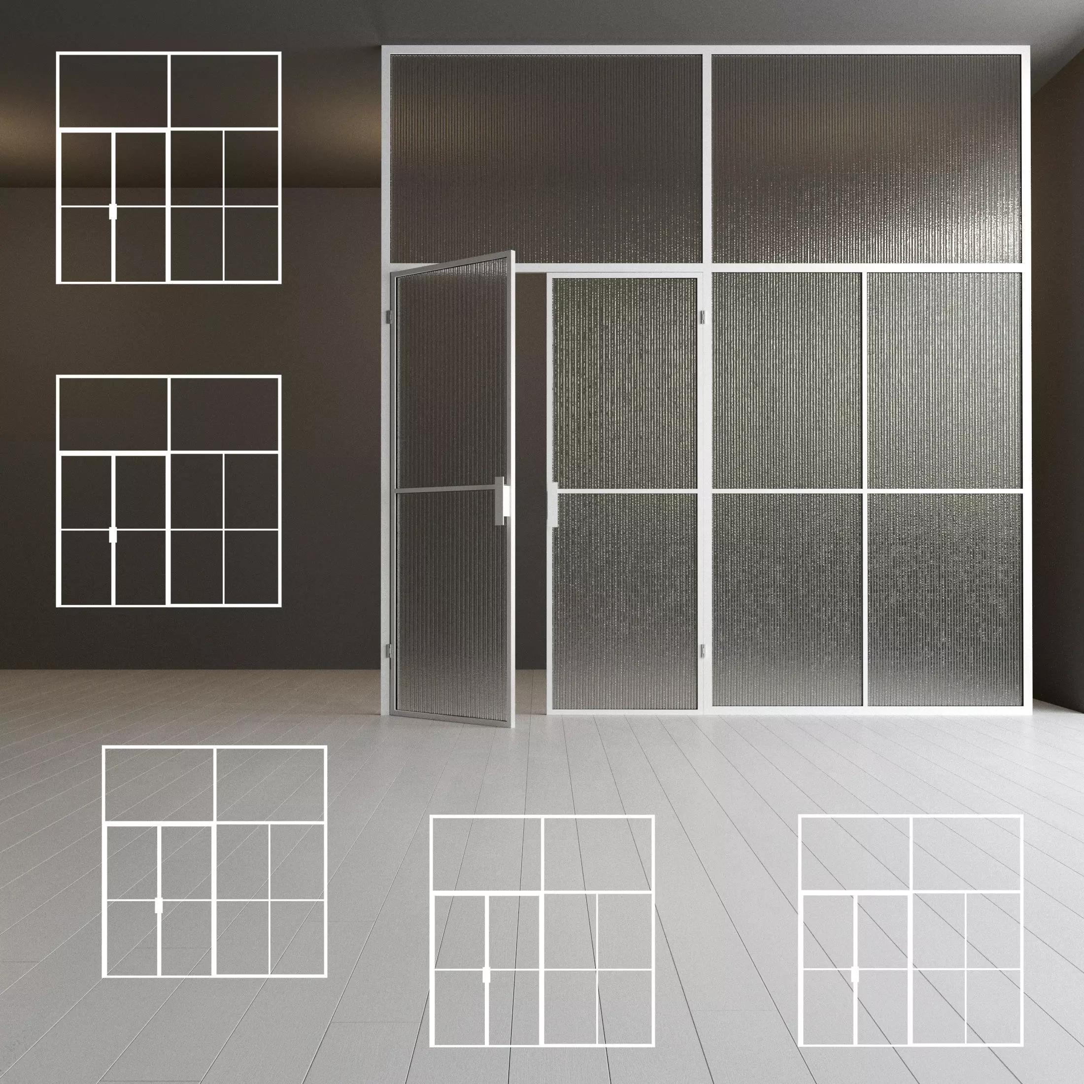 Glass partition door Set 43 Low-poly 3D model_0