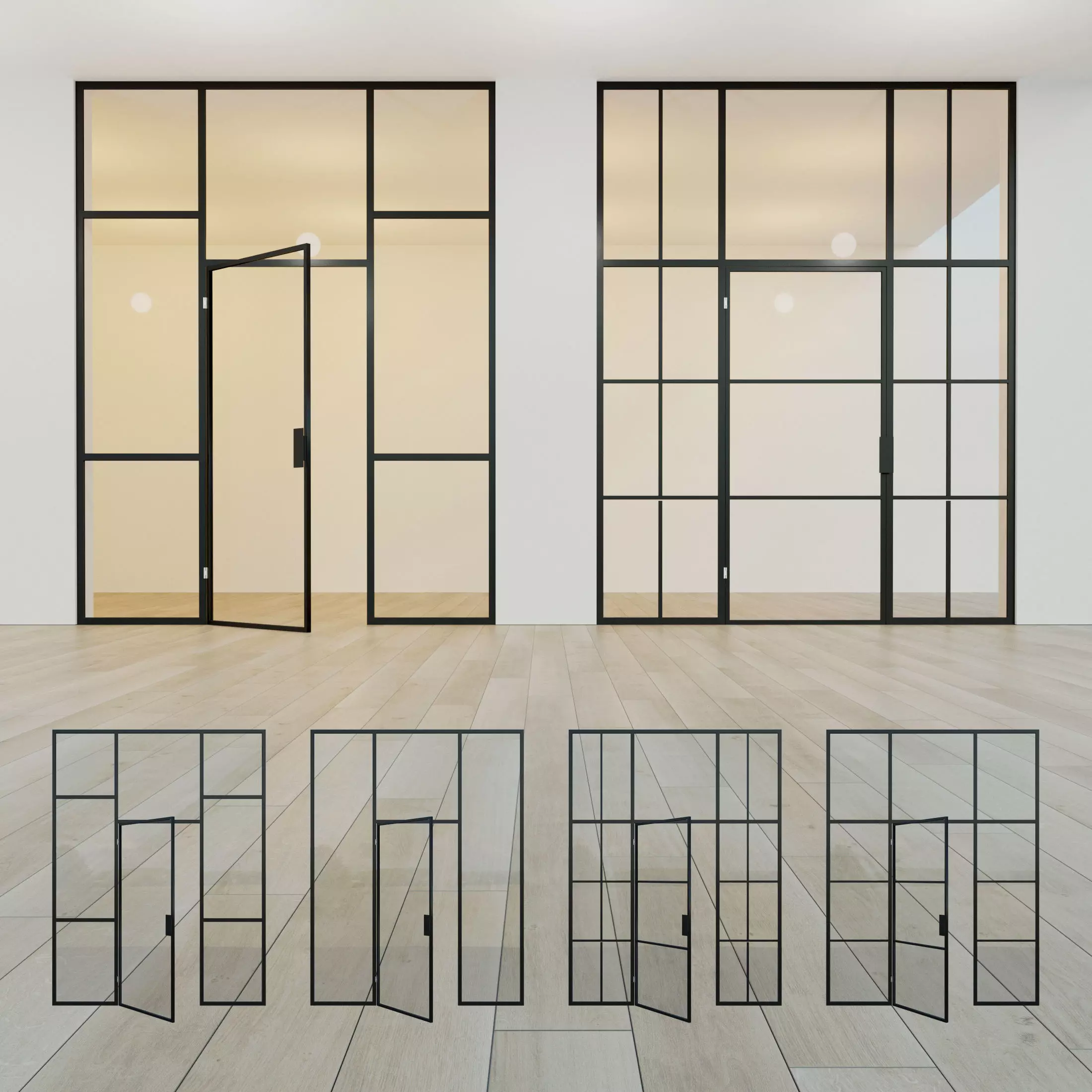 Glass partition door  Set 12 Low-poly 3D model_0