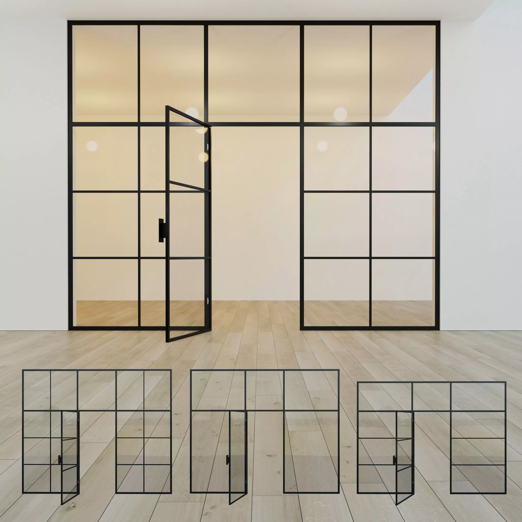 Glass partition door Set 10 Low-poly 3D model_0