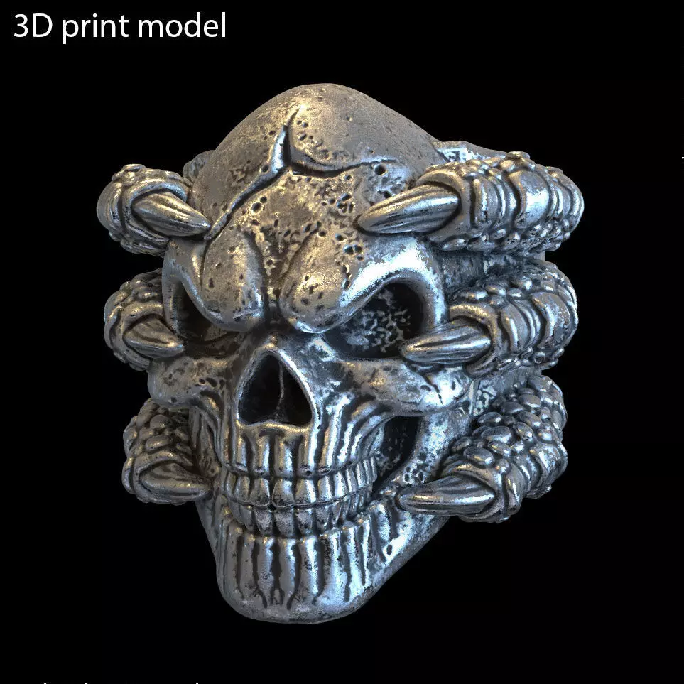 skull Ring jewelry with claws vol1 3D print model