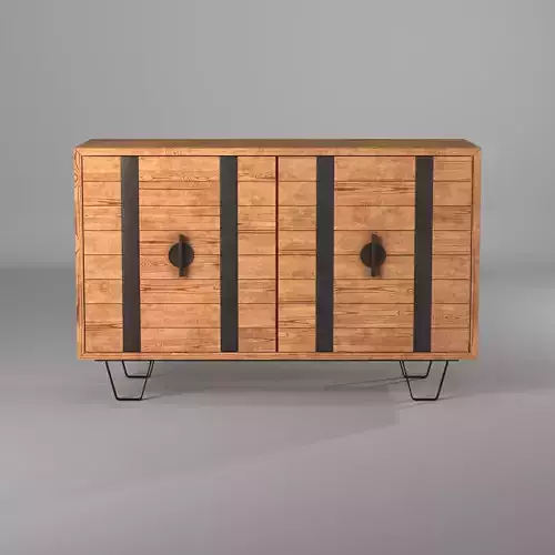 Metal Strap Light Oak 2-Door Console