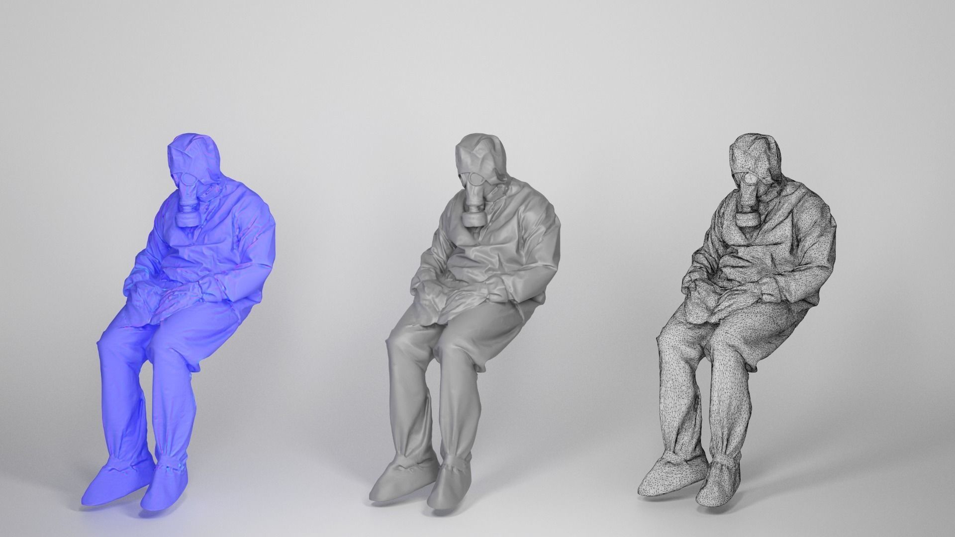 Soviet Liquidator of nuclear accident of Chernobyl sitting 56 Low-poly 3D model_3