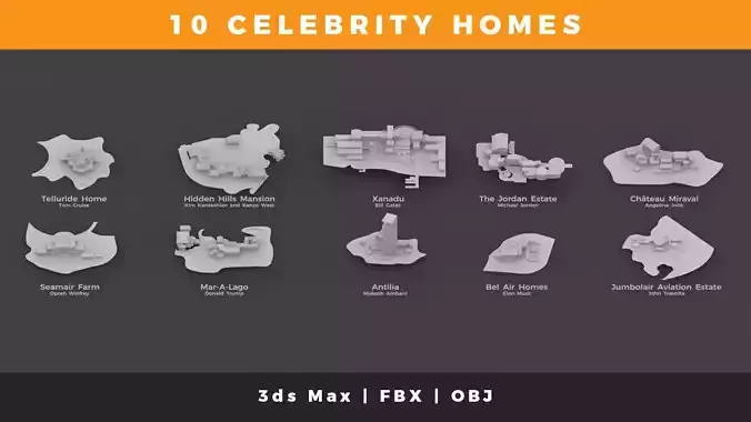 10 Celebrity Homes Pack Low-poly 3D model