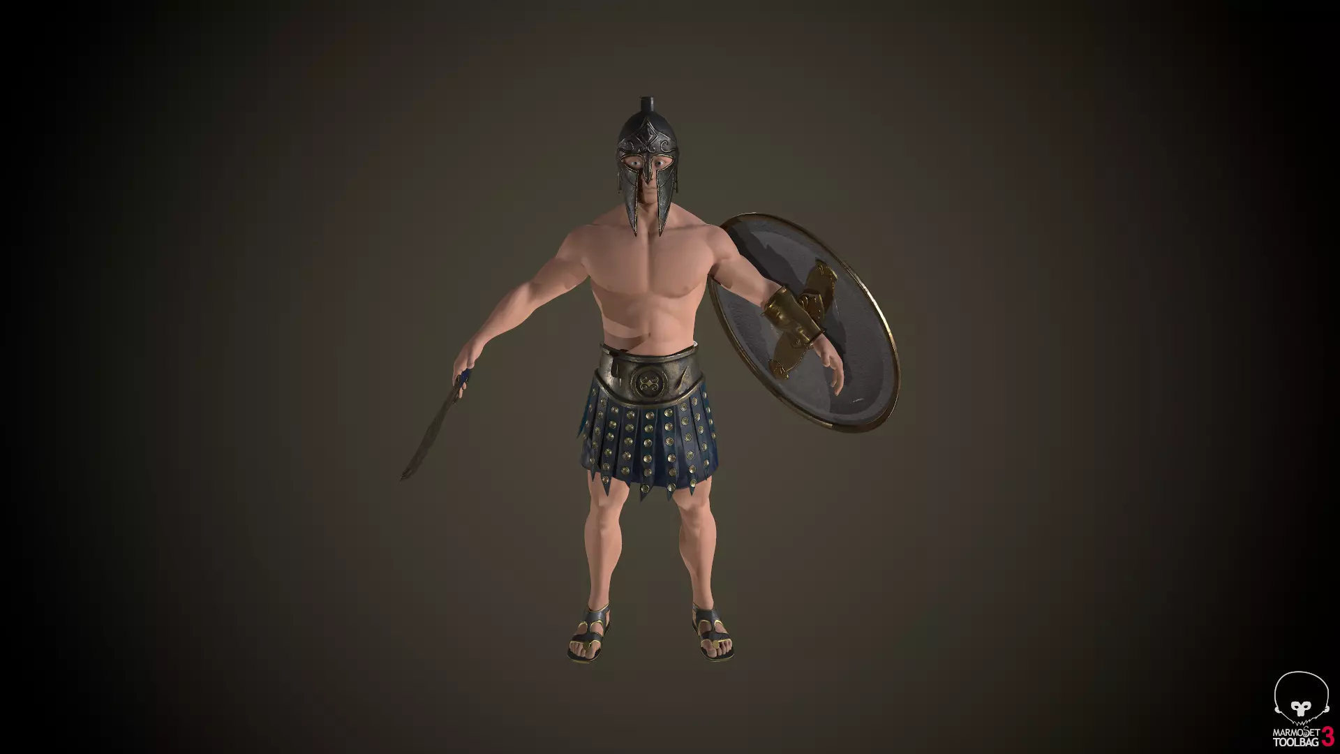 Character greek warrior Low-poly 3D model_0