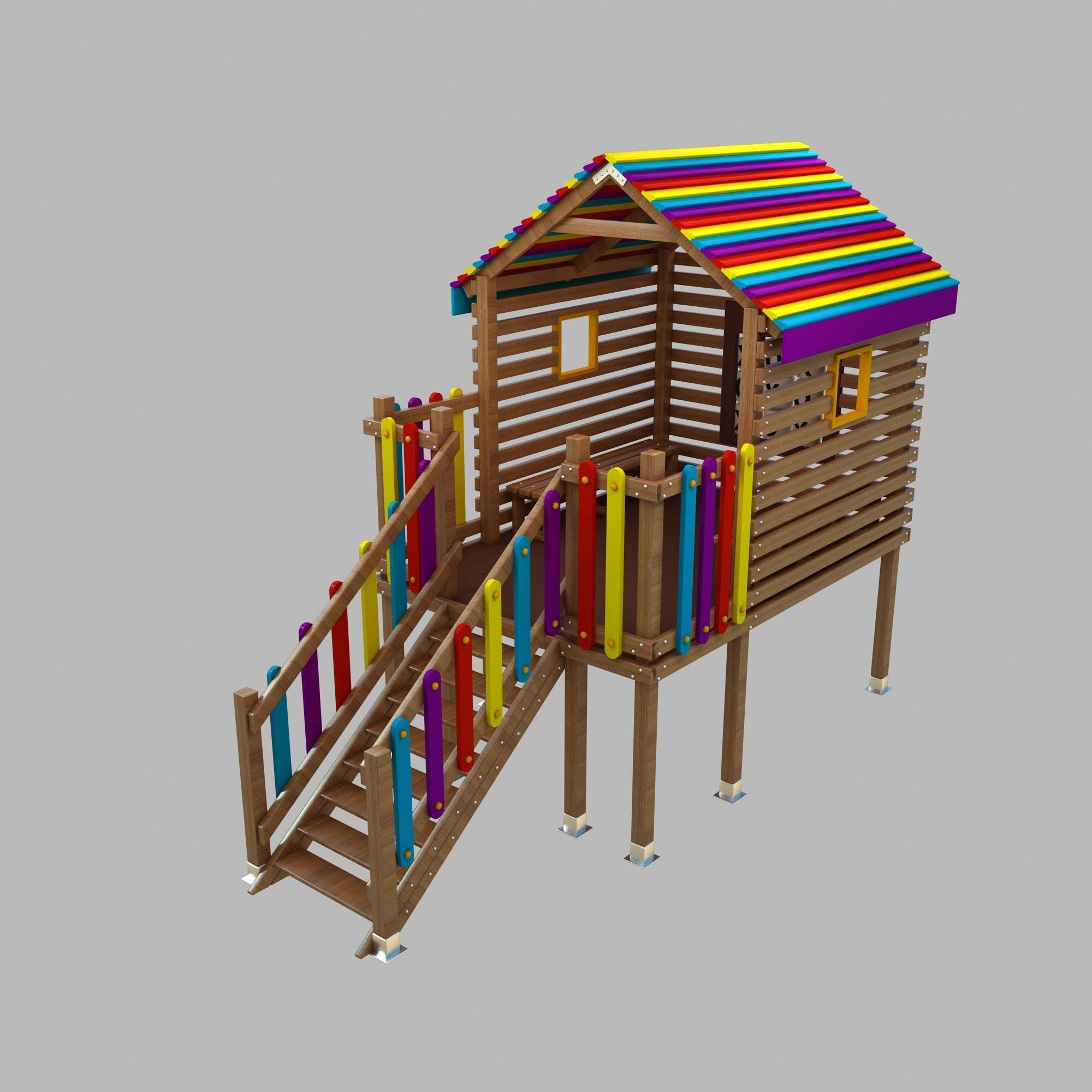 Wooden Colorful PlayHouse Playground Play House Low-poly 3D model_11