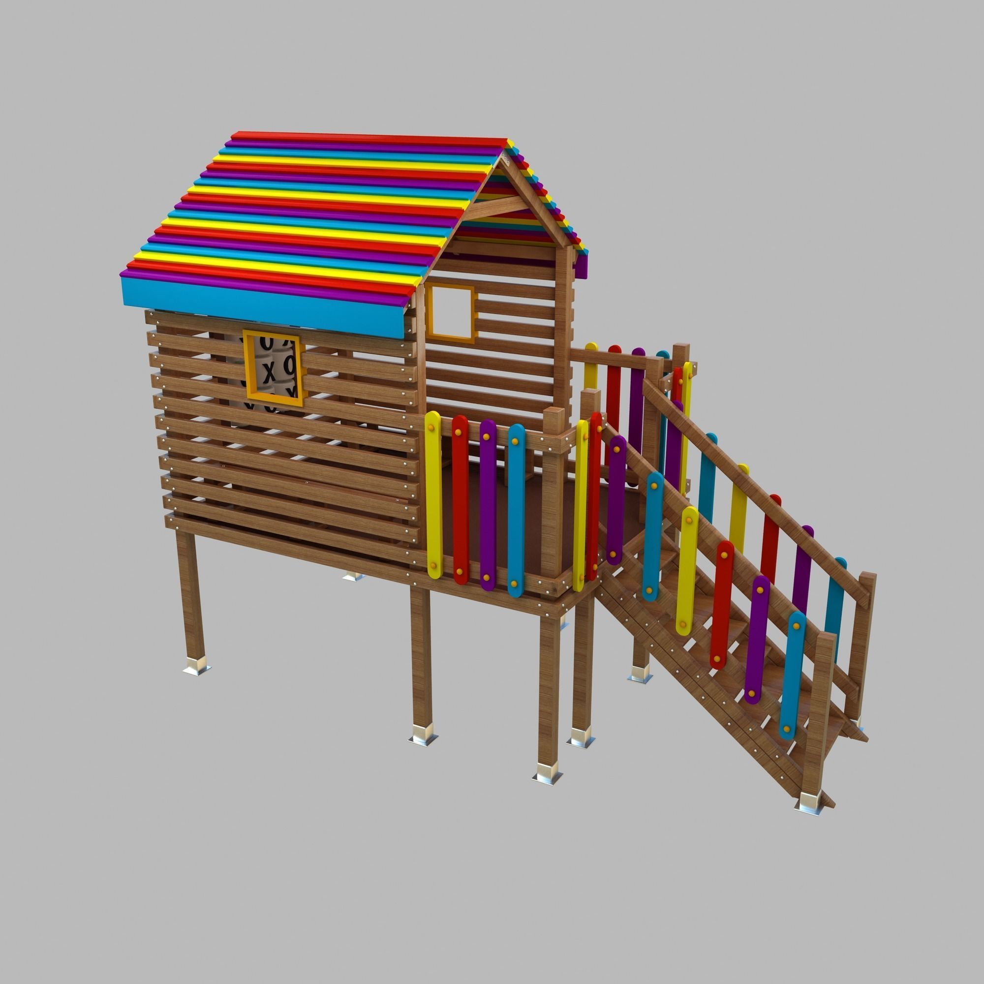 Wooden Colorful PlayHouse Playground Play House Low-poly 3D model_5