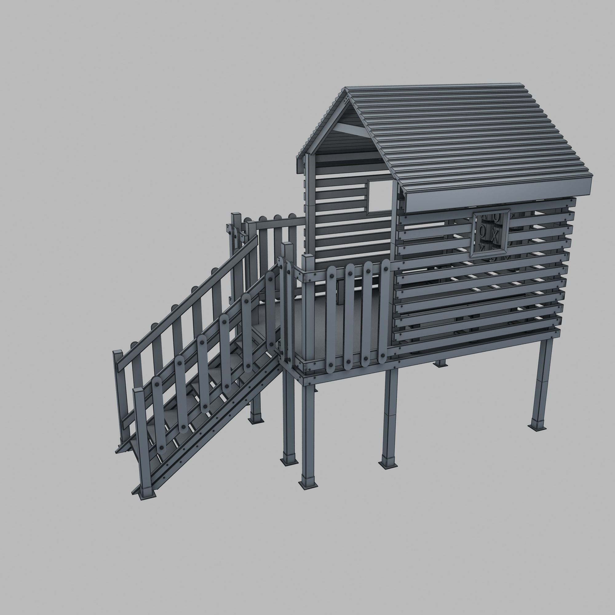 Wooden Colorful PlayHouse Playground Play House Low-poly 3D model_28