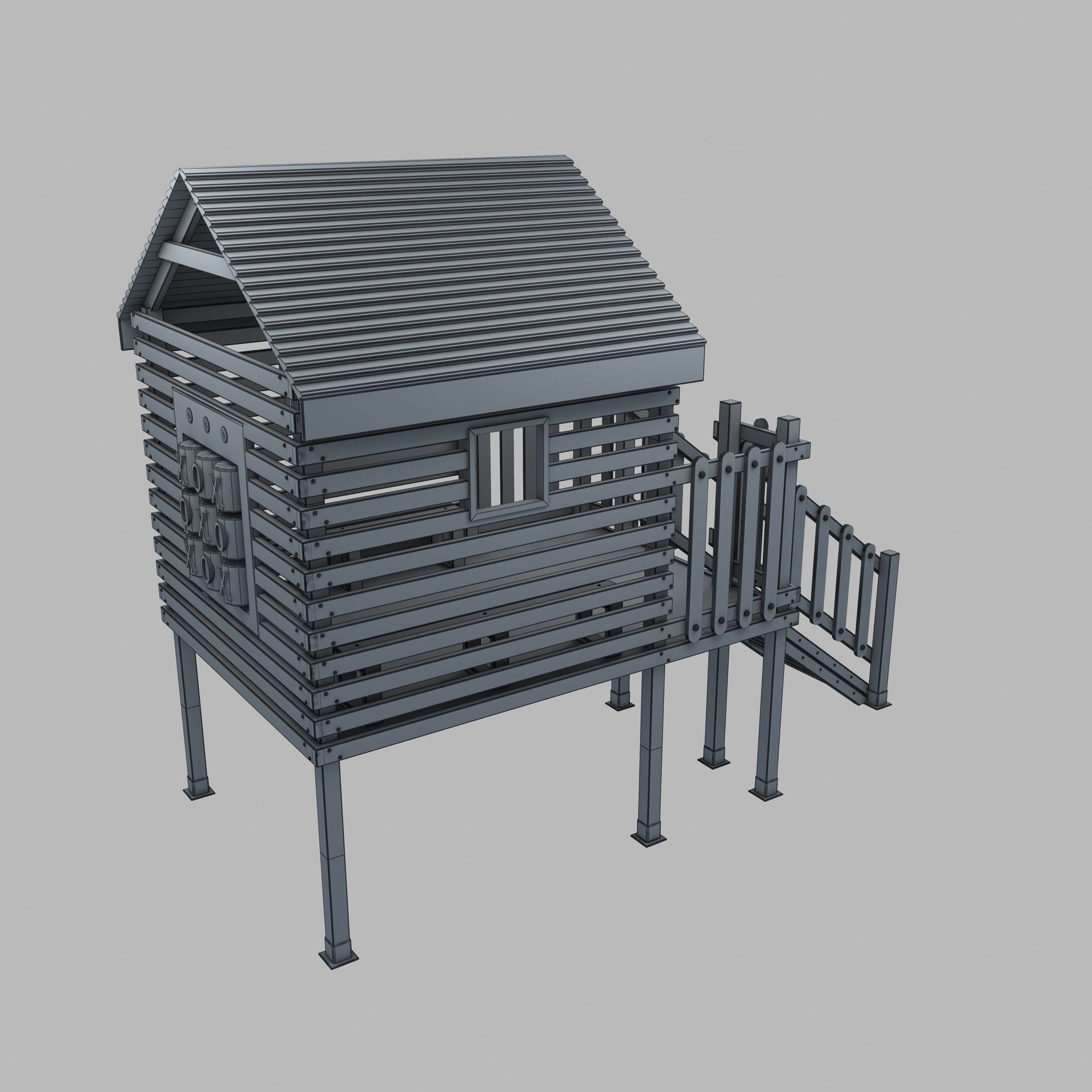 Wooden Colorful PlayHouse Playground Play House Low-poly 3D model_23