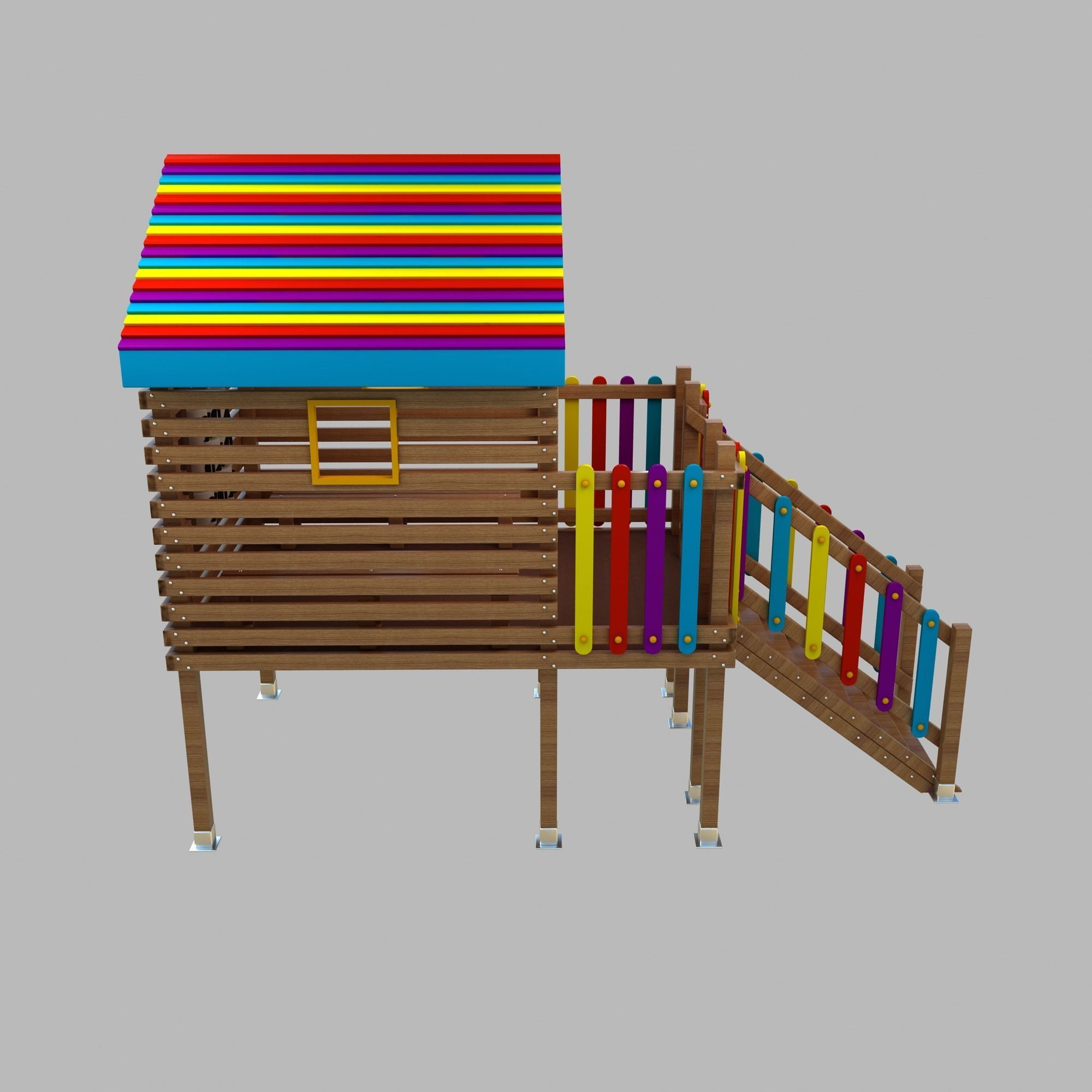 Wooden Colorful PlayHouse Playground Play House Low-poly 3D model_3