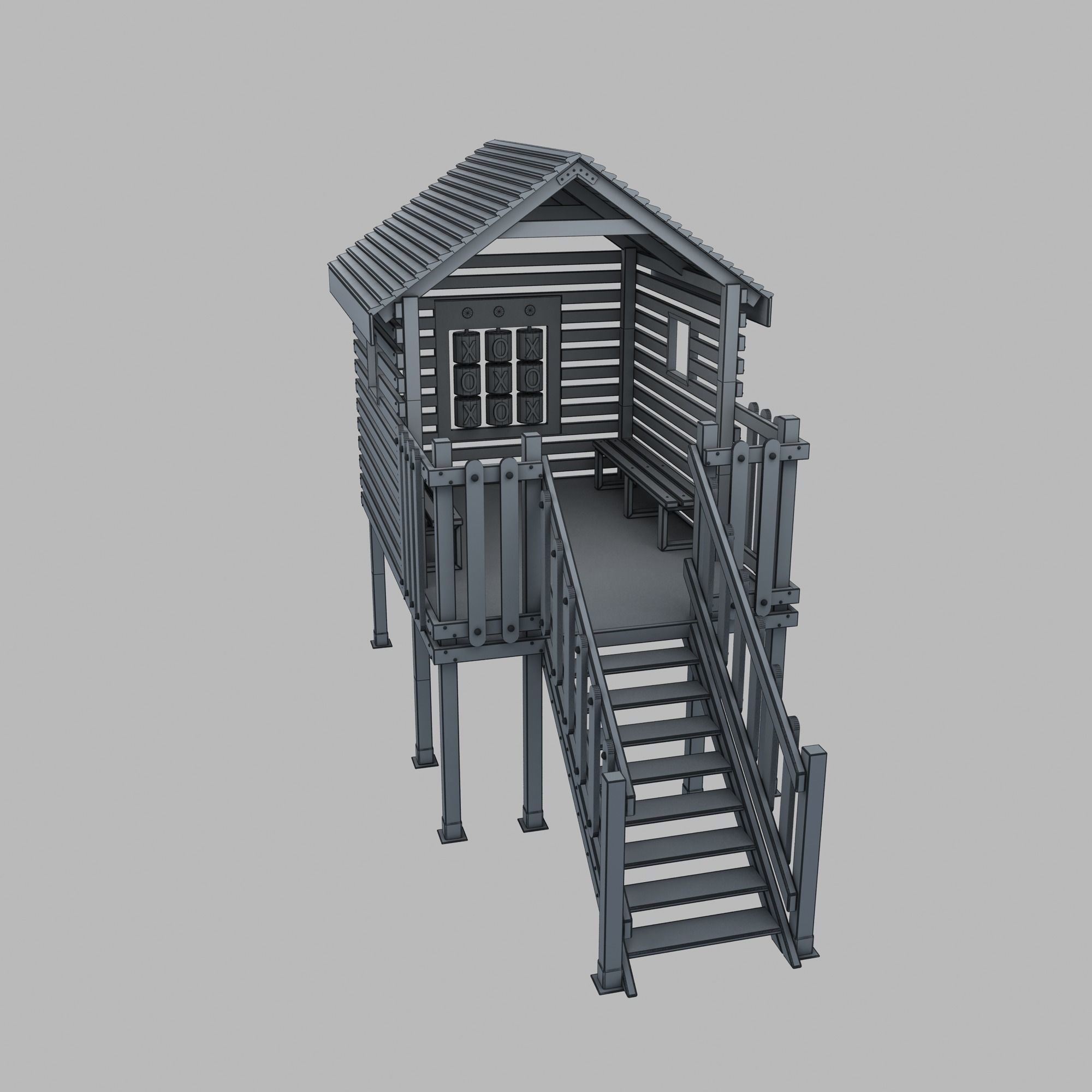 Wooden Colorful PlayHouse Playground Play House Low-poly 3D model_19