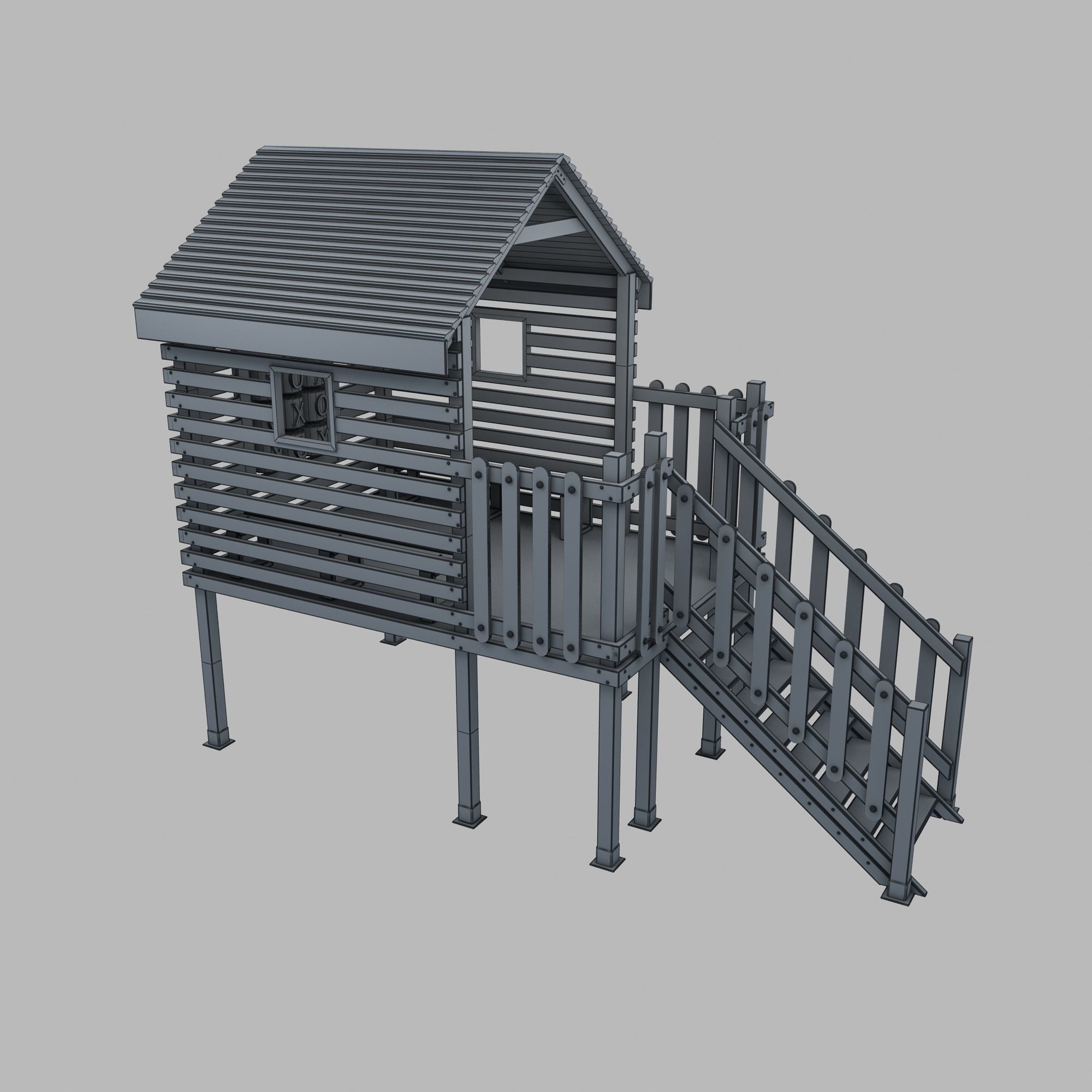 Wooden Colorful PlayHouse Playground Play House Low-poly 3D model_21