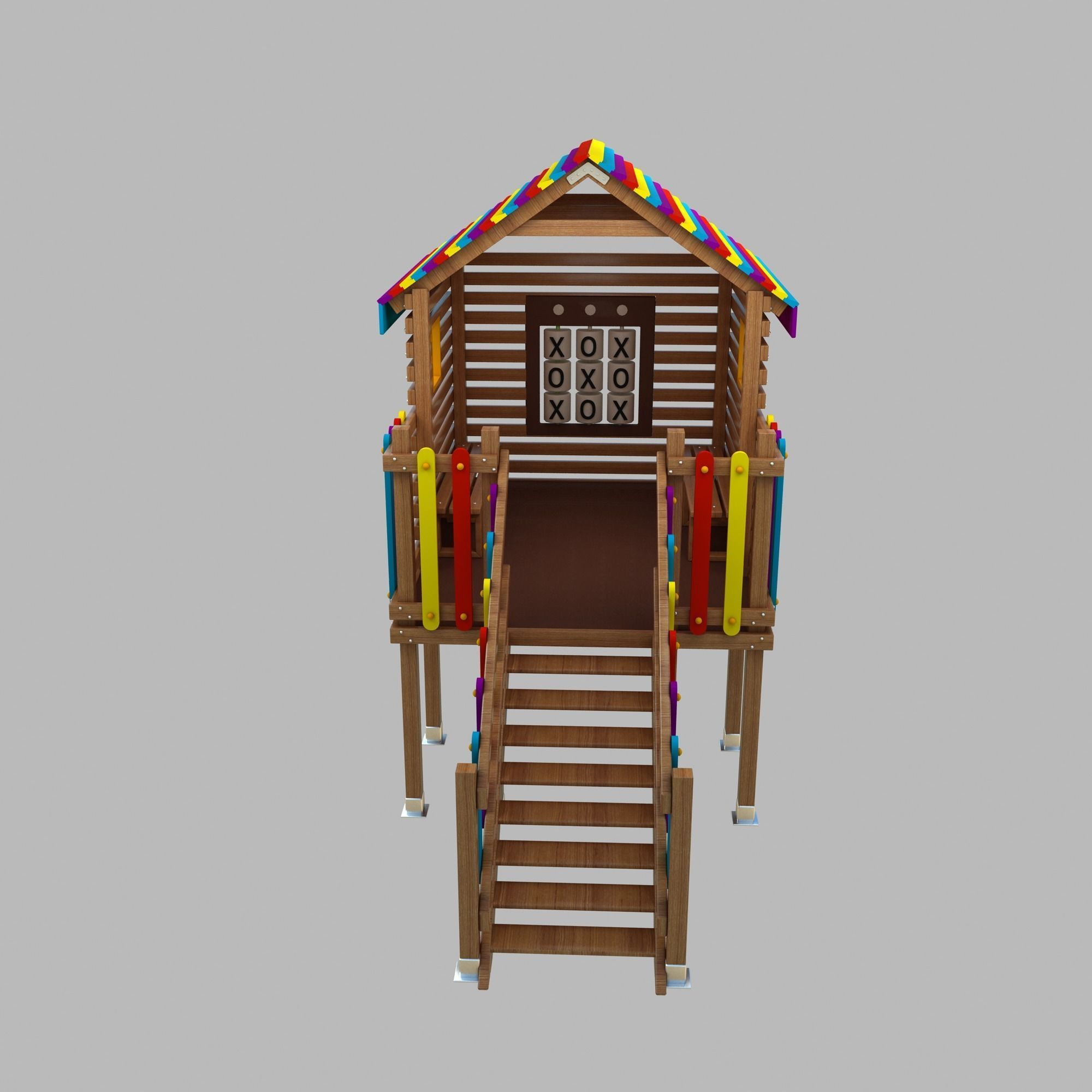 Wooden Colorful PlayHouse Playground Play House Low-poly 3D model_1