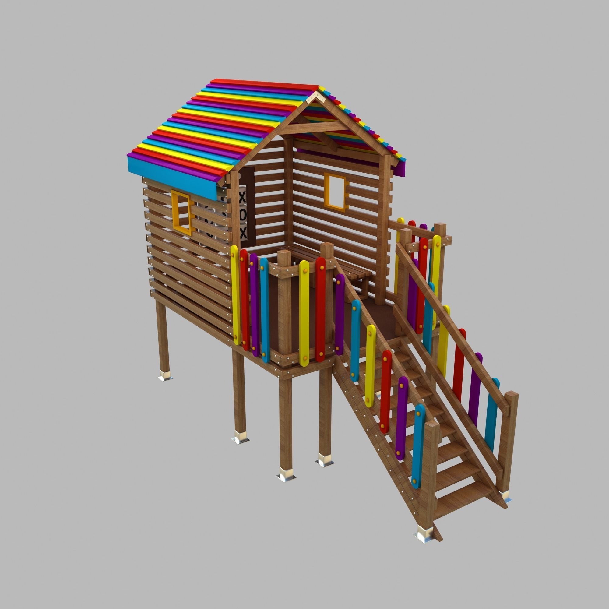 Wooden Colorful PlayHouse Playground Play House Low-poly 3D model_8
