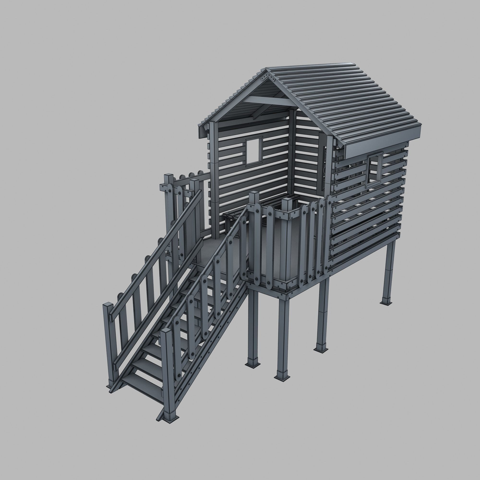 Wooden Colorful PlayHouse Playground Play House Low-poly 3D model_29