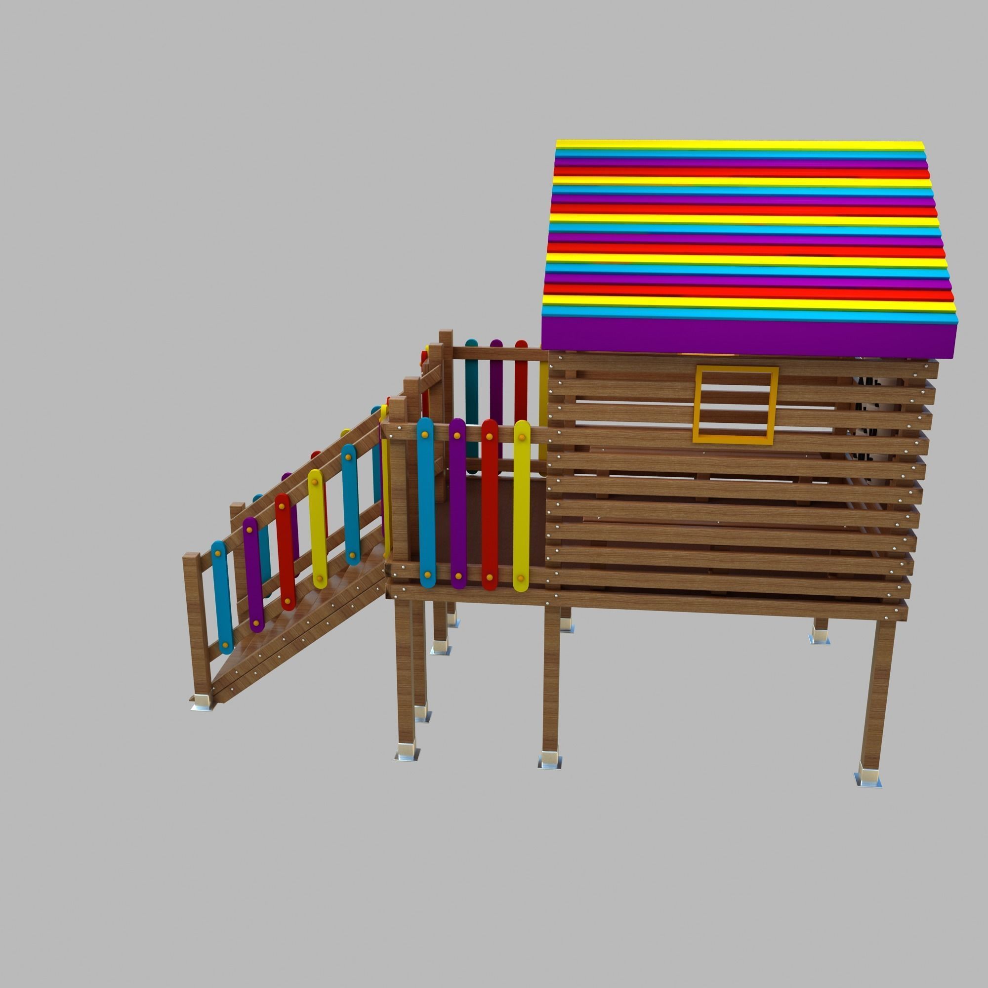 Wooden Colorful PlayHouse Playground Play House Low-poly 3D model_10