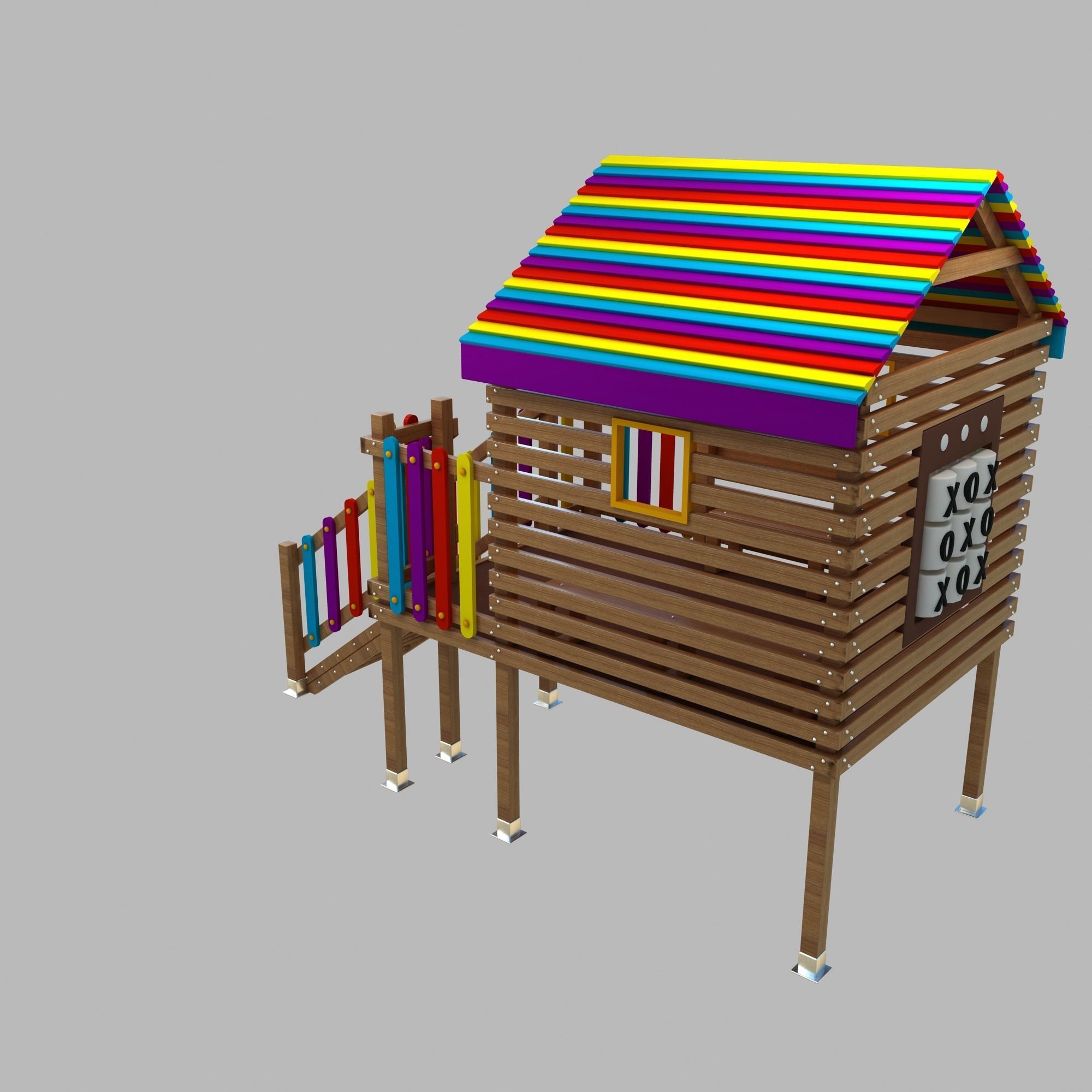 Wooden Colorful PlayHouse Playground Play House Low-poly 3D model_9
