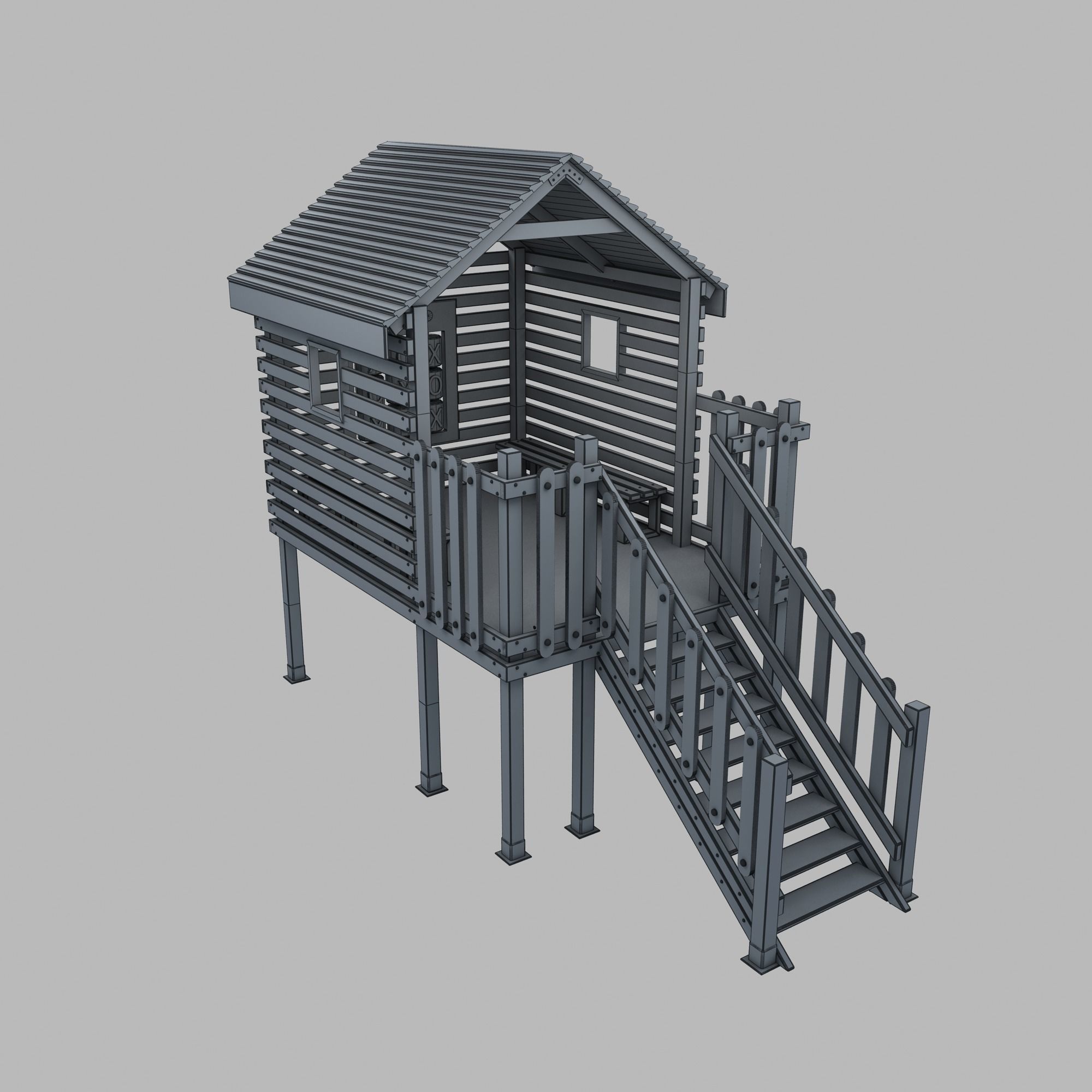 Wooden Colorful PlayHouse Playground Play House Low-poly 3D model_20