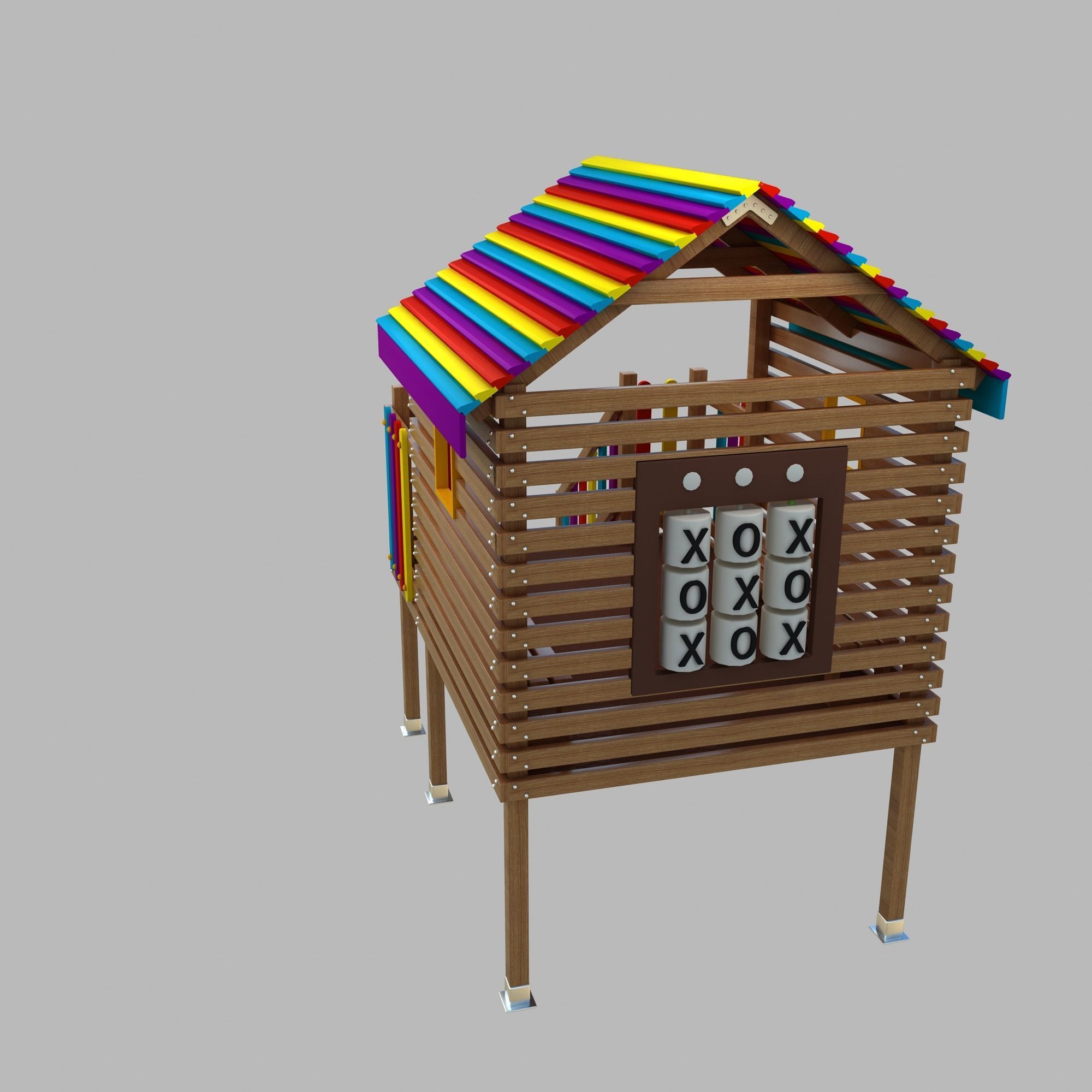 Wooden Colorful PlayHouse Playground Play House Low-poly 3D model_4