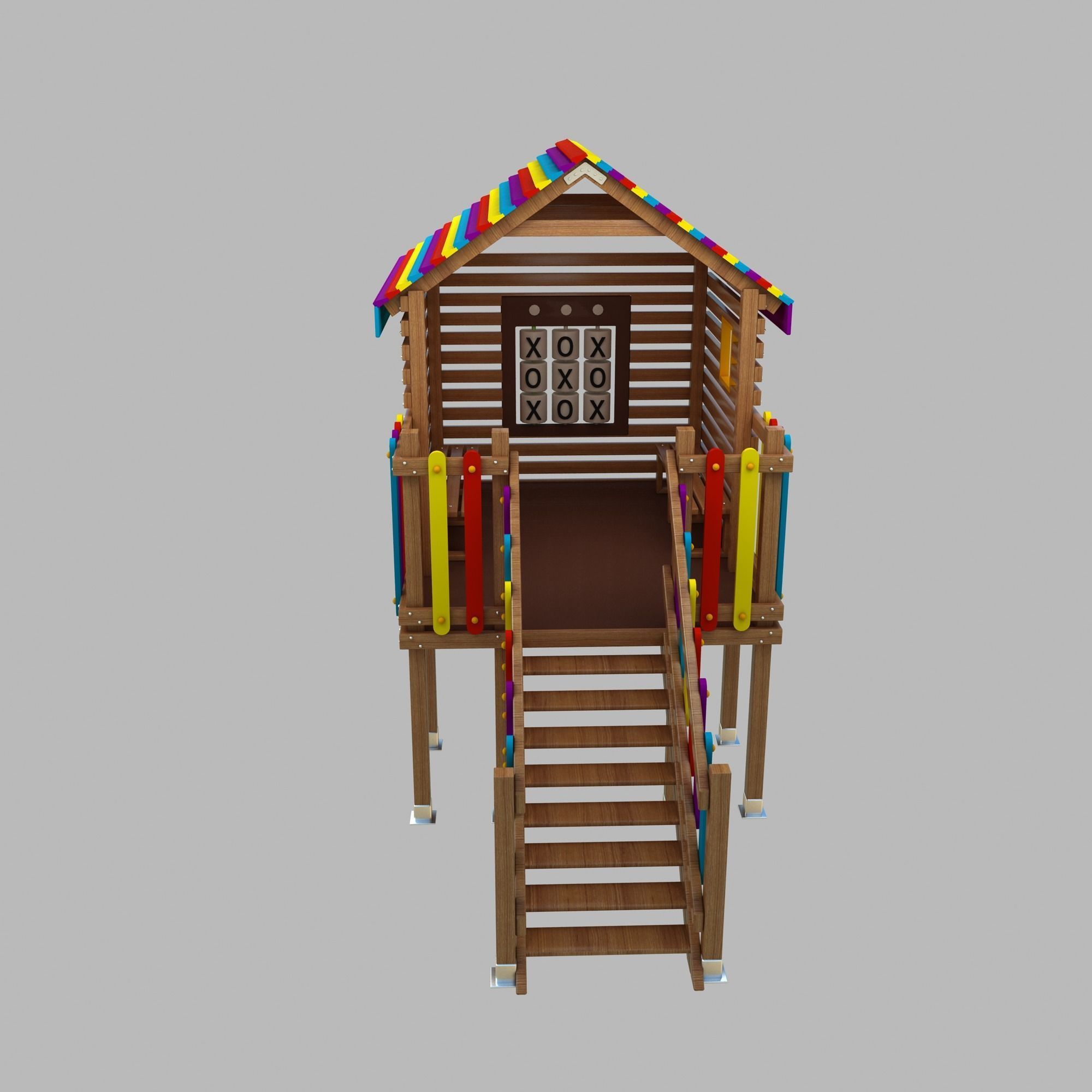Wooden Colorful PlayHouse Playground Play House Low-poly 3D model_2