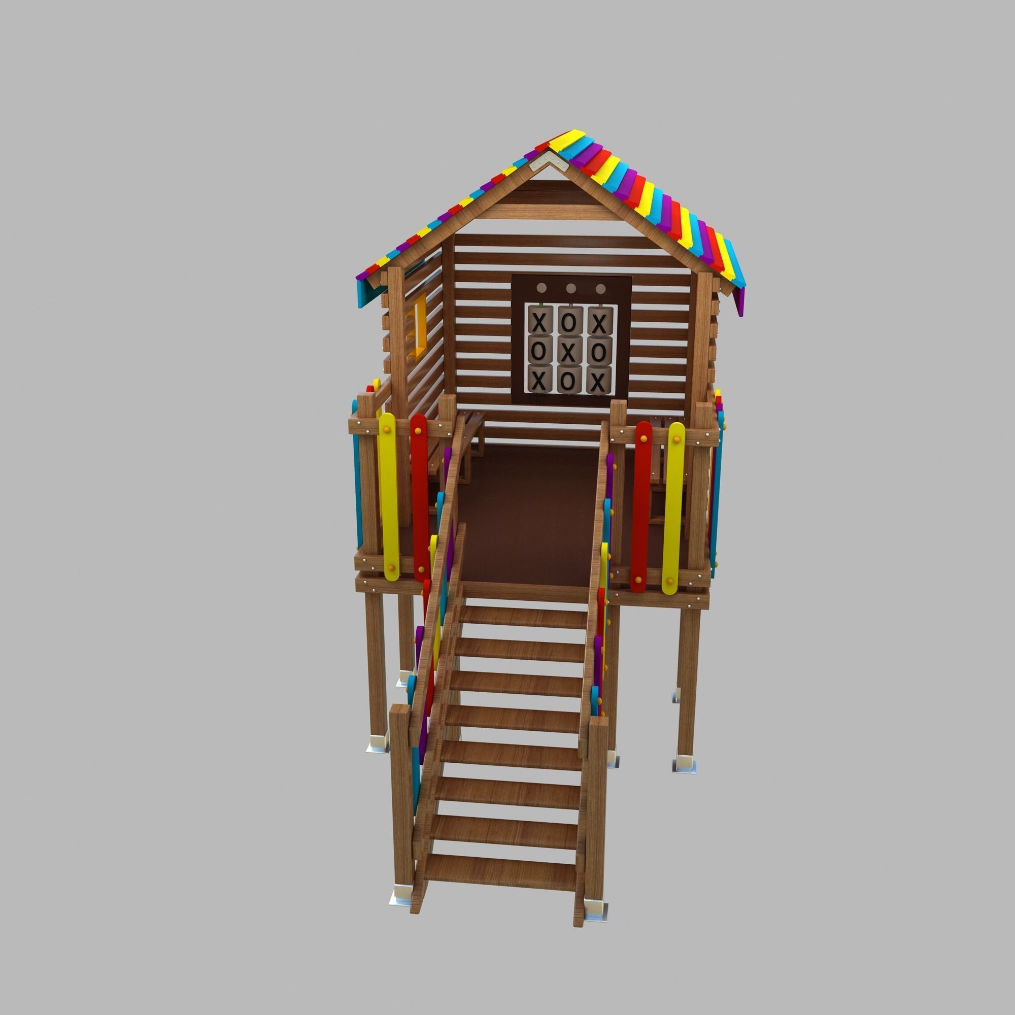 Wooden Colorful PlayHouse Playground Play House Low-poly 3D model_15