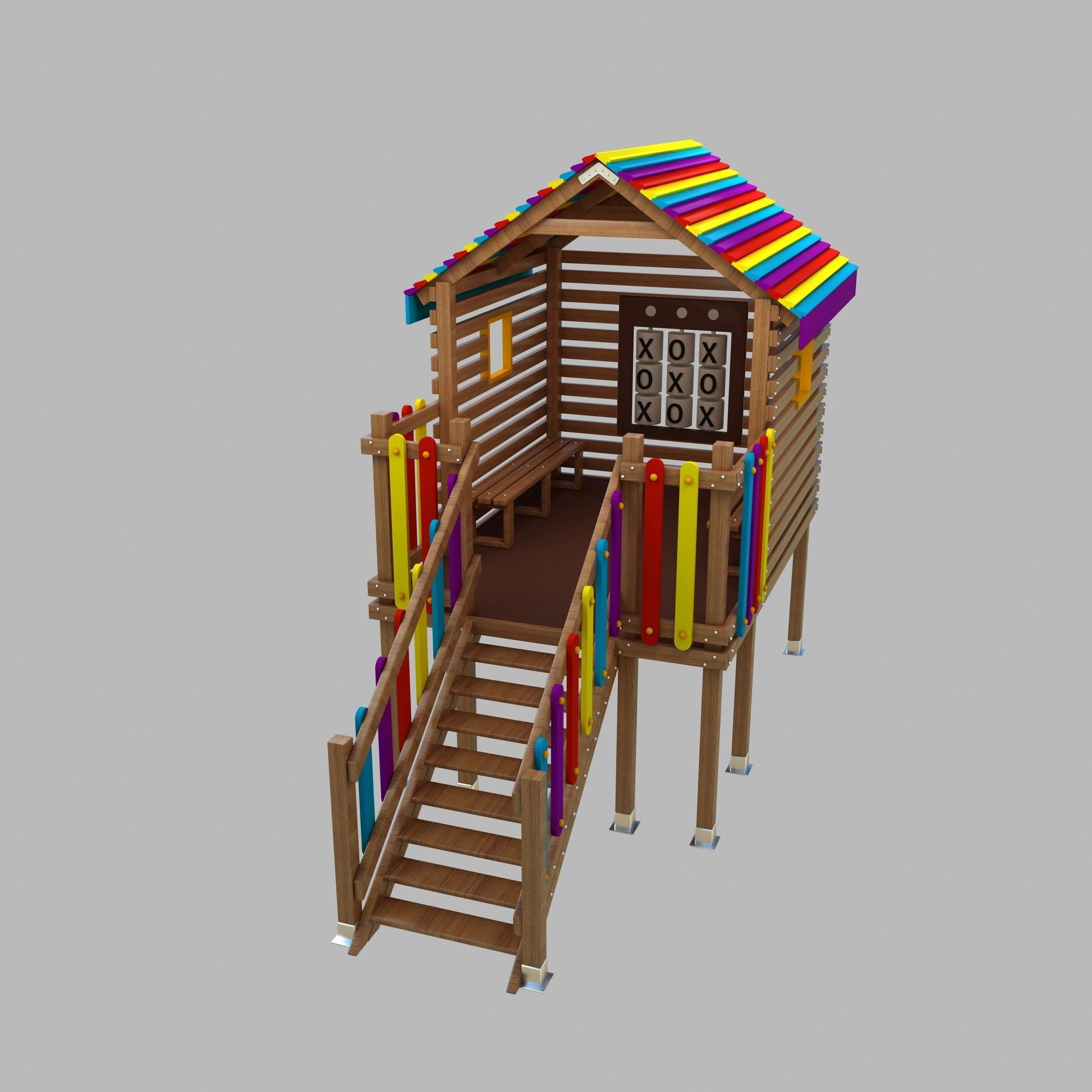 Wooden Colorful PlayHouse Playground Play House Low-poly 3D model_12