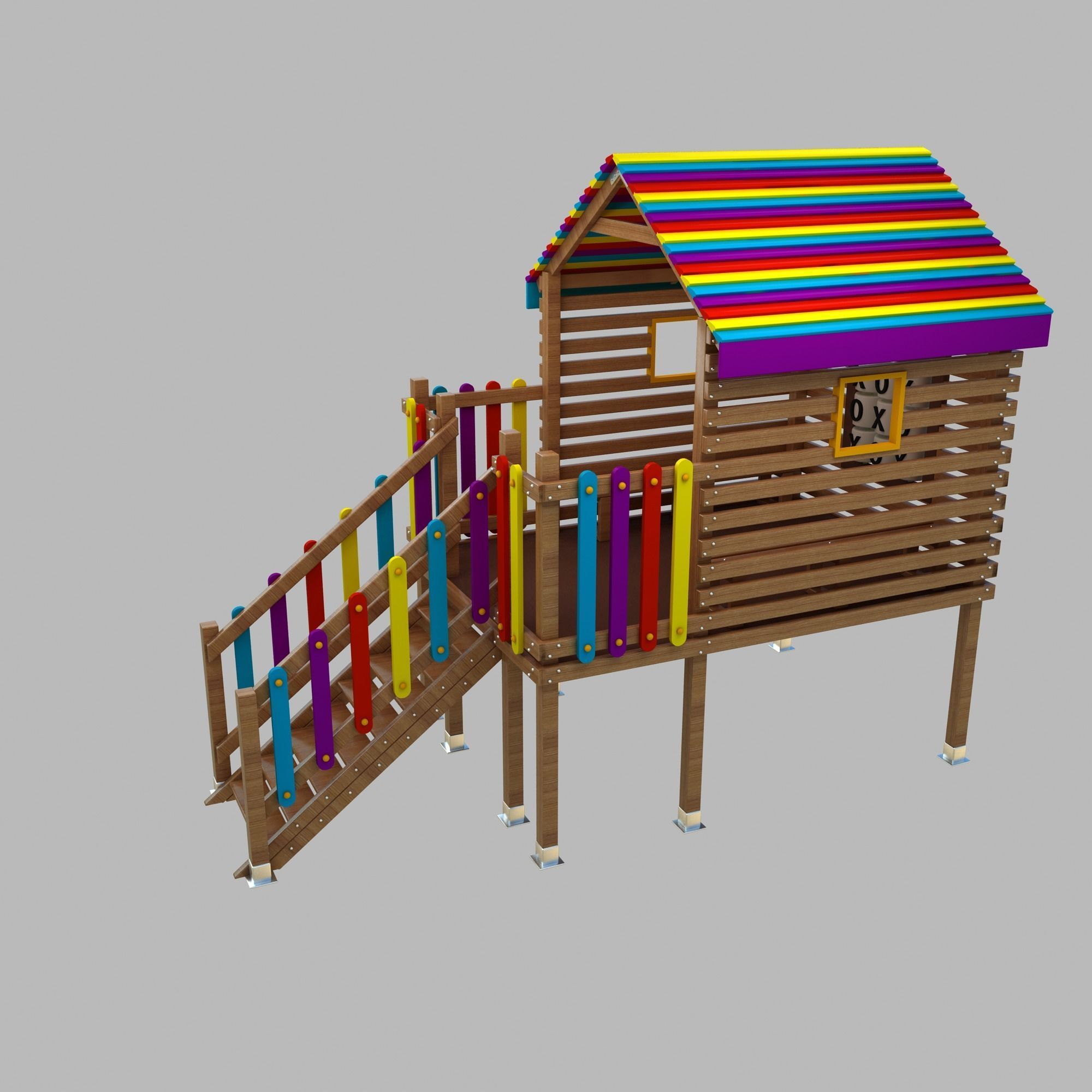 Wooden Colorful PlayHouse Playground Play House Low-poly 3D model_13