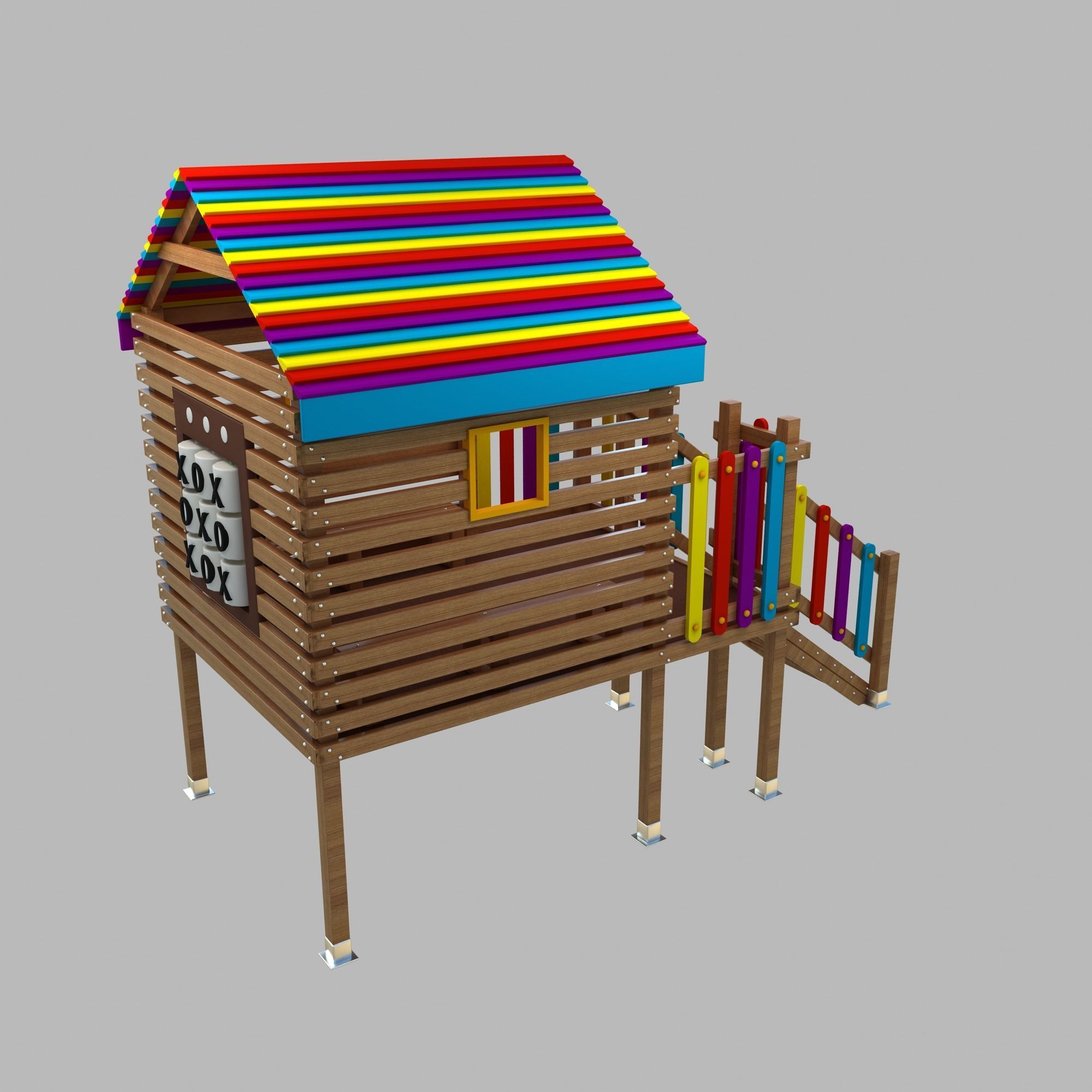 Wooden Colorful PlayHouse Playground Play House Low-poly 3D model_7